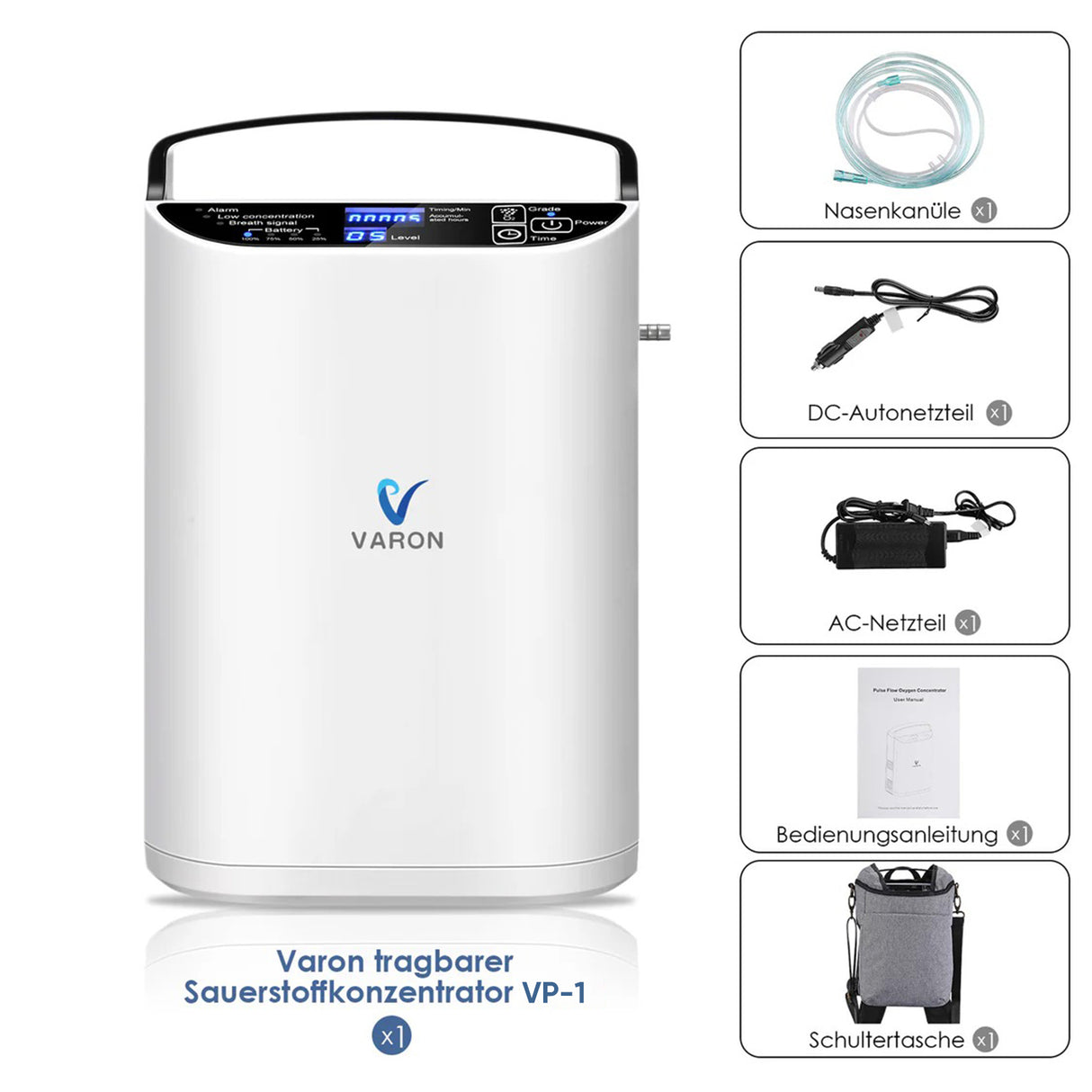 VARON VP-1 Pulse Sauerstoffkonzentrator Mobil mit Akku | 24-Stunden-Betrieb, CE-zertifiziert VARON