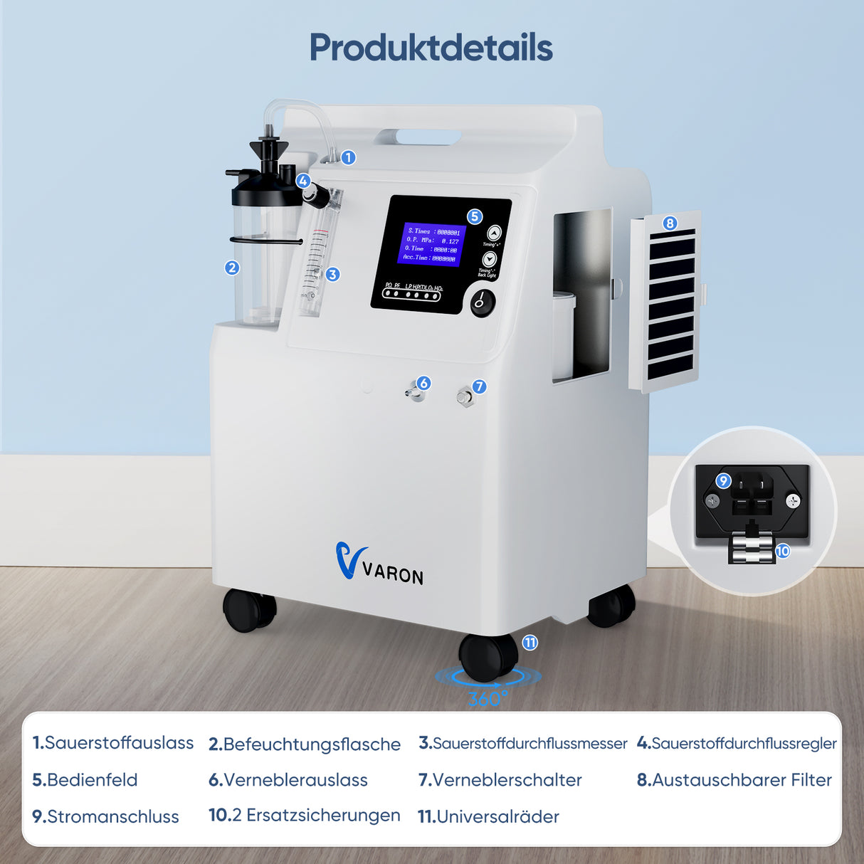 VARON Serene 5L Sauerstoff-Konzentrator | CE-Zertifizierung, 72H Betrieb FDA-zugelassen VARON