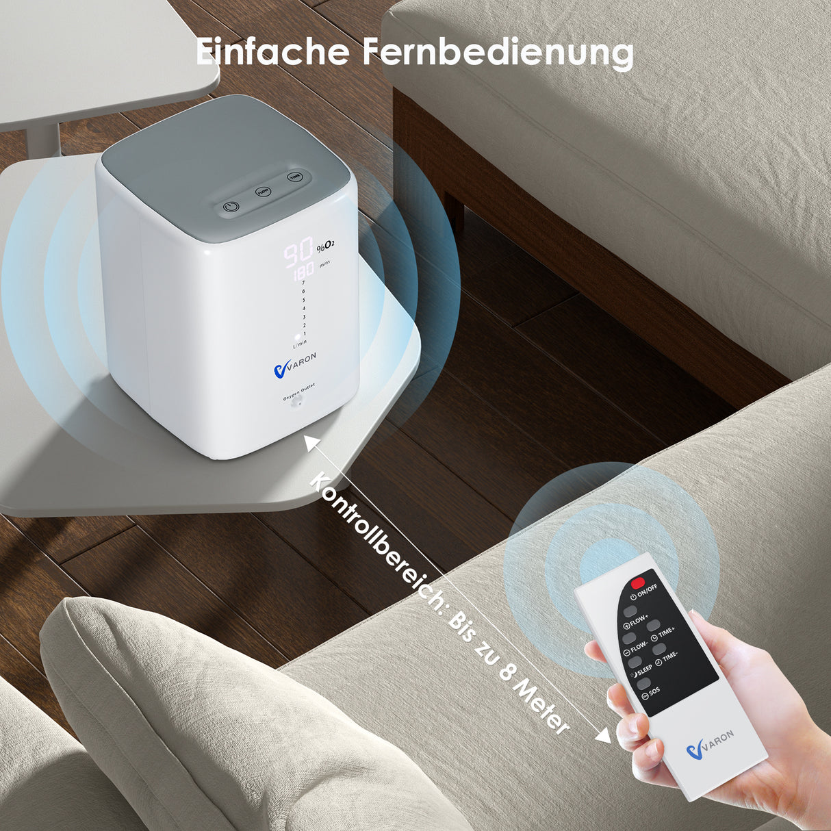 VARON VH-3 Heim-Sauerstoffkonzentrator | 7-Stufen-Regelung, Komfortable Therapie, CE-geprüft VARON