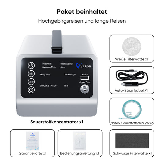 VARON VT-1 Puls- & Kontinuierlicher Sauerstoffkonzentrator | Ideal für Reisen, CE-geprüft VARON