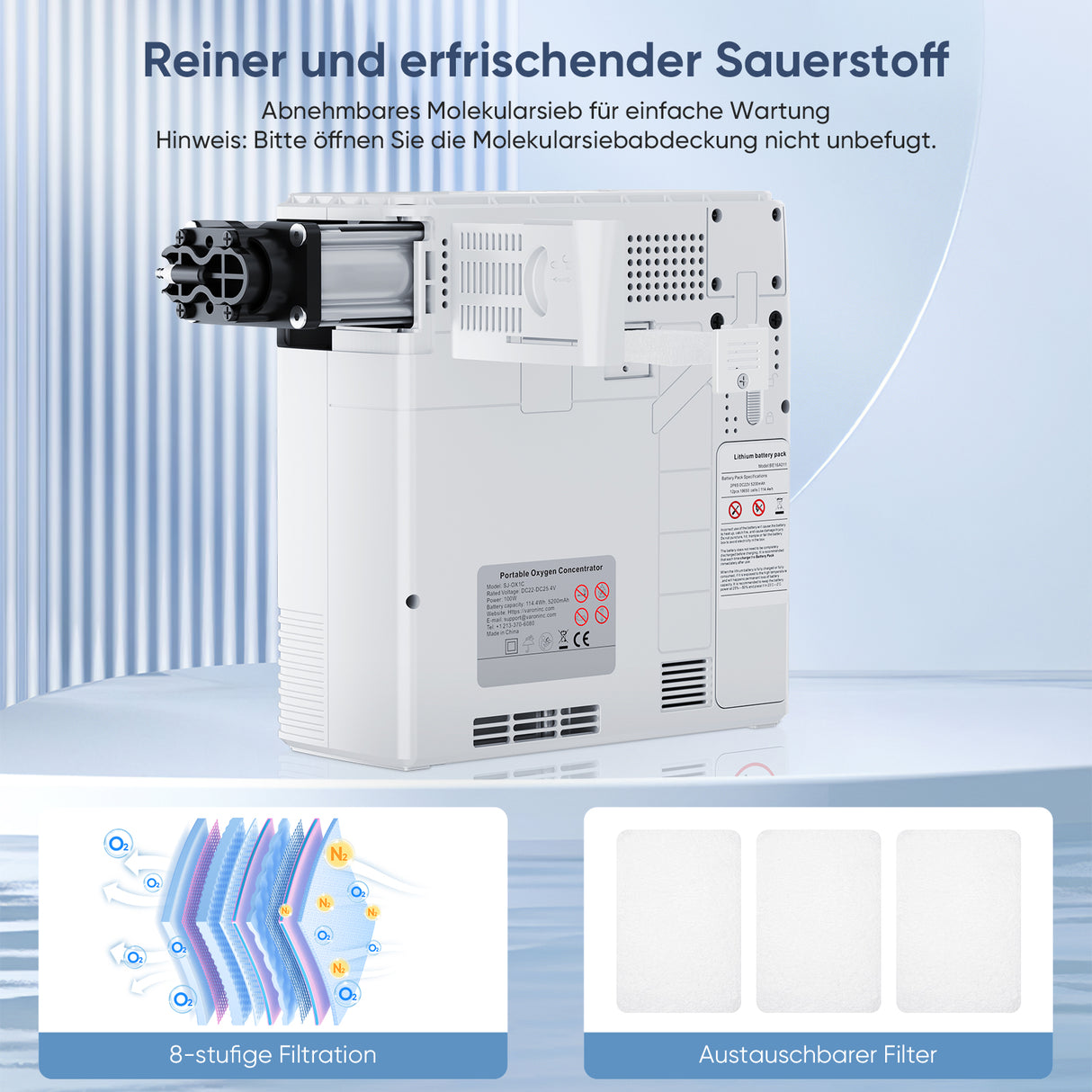 VARON VP-6 Kontinuierlicher tragbarer Sauerstoff-Konzentrator | 1-6L/min Durchfluss, CE-geprüft VARON