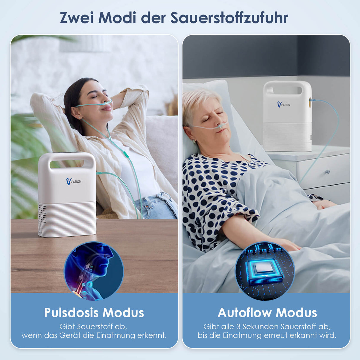 Zwei Sauerstoffversorgungsmodi beim VARON VP-2 – flexibler Sauerstoffkonzentrator mobil