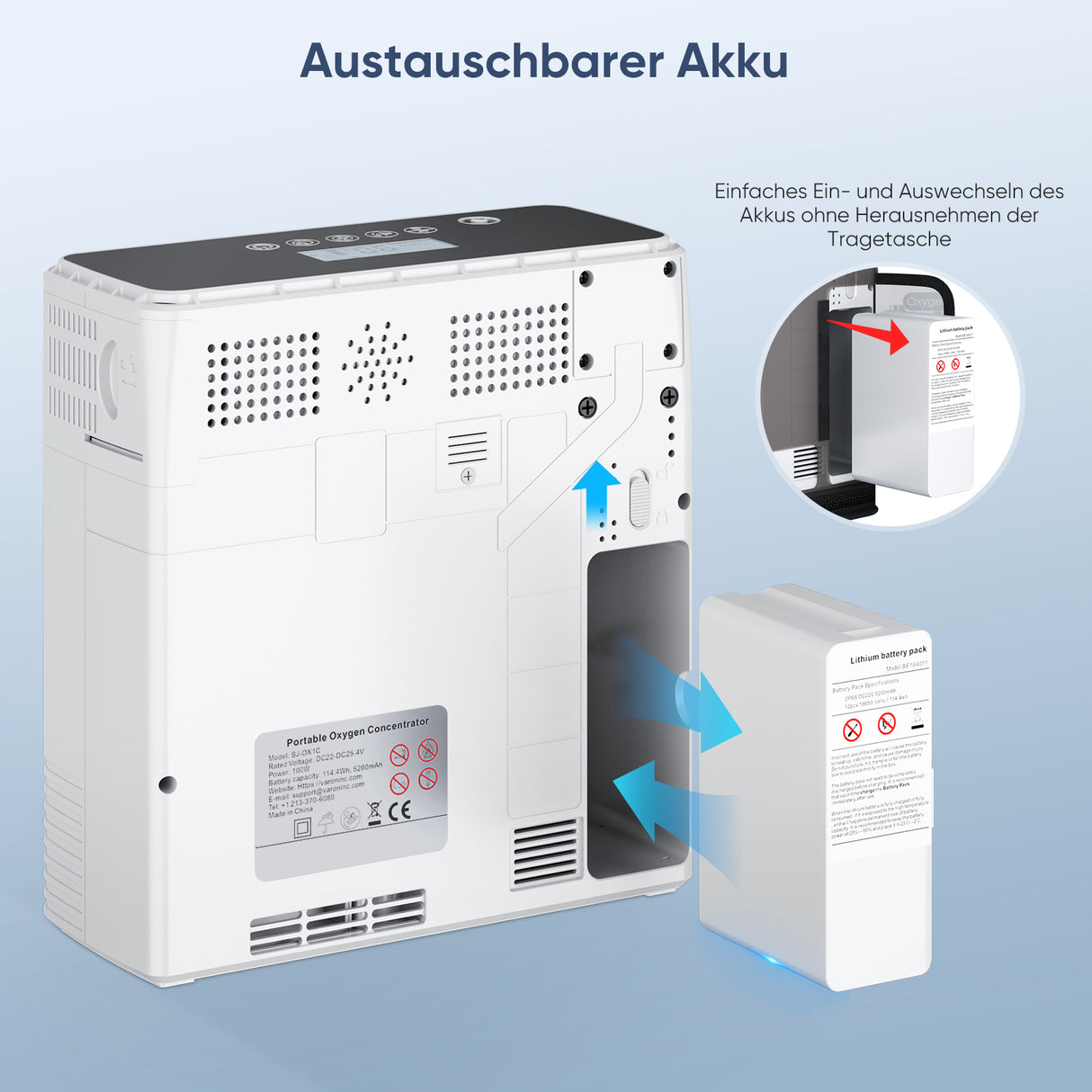 VARON VP-6 Kontinuierlicher tragbarer Sauerstoff-Konzentrator | 1-6L/min Durchfluss, CE-geprüft VARON