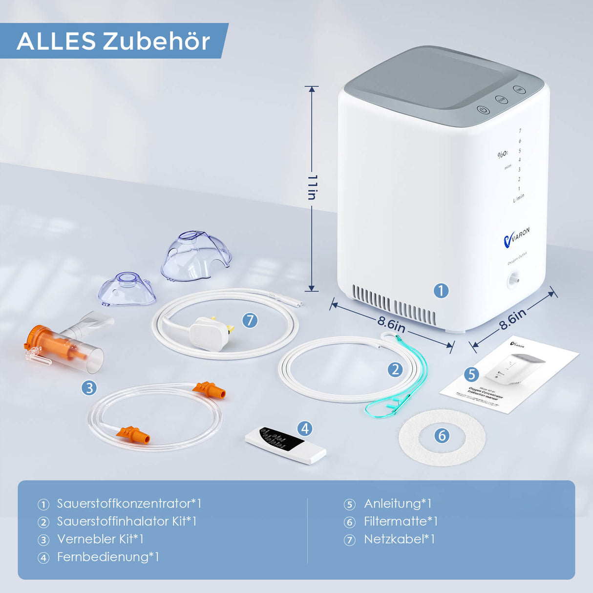 VARON VH-3 Heim-Sauerstoffkonzentrator Zubehör
