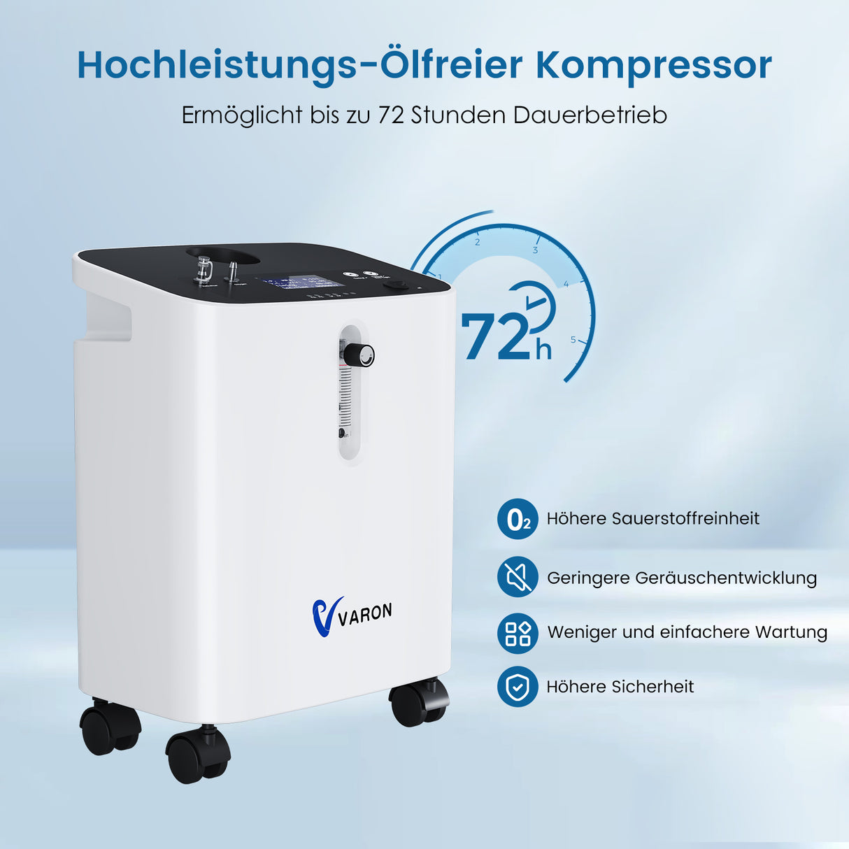 VARON VH-3 PRO Heim-Sauerstoffkonzentrator | 10-Stufen-Regelung, Komfortable Therapie, CE-geprüft VARON