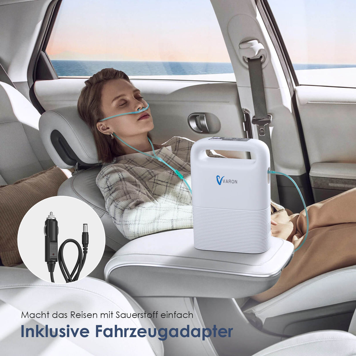 VARON VP-2 Sauerstoffkonzentrator mobil im Auto – inklusive Kfz-Ladefunktion