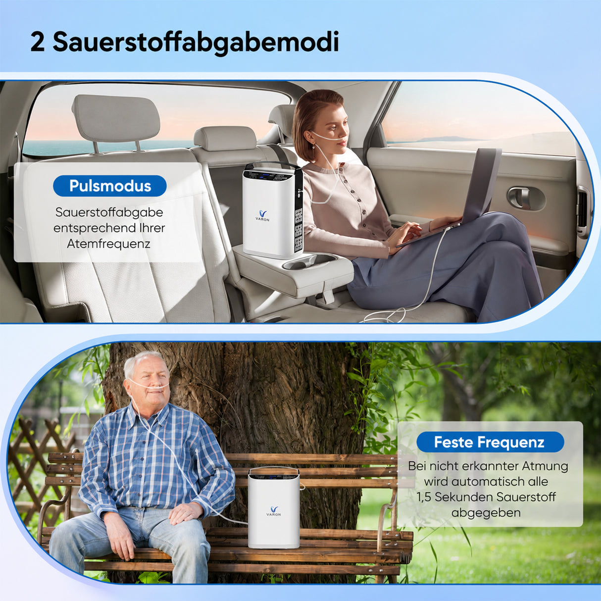 VARON VP-1 Pulse Sauerstoffkonzentrator Mobil mit Akku | 24-Stunden-Betrieb, CE-zertifiziert VARON