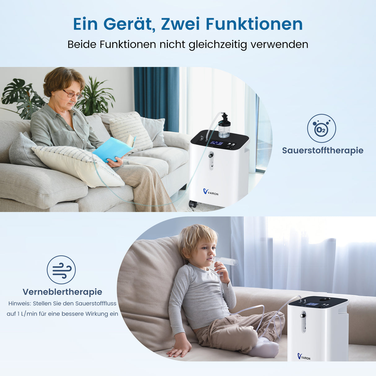VARON VH-3 PRO Heim-Sauerstoffkonzentrator | 10-Stufen-Regelung, Komfortable Therapie, CE-geprüft VARON