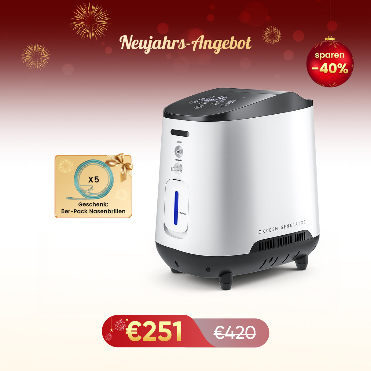 VARON VH-2 Heim-Sauerstoffkonzentrator | 7-Stufen-Regelung, 24 Stunden Betrieb, CE-geprüft VARON