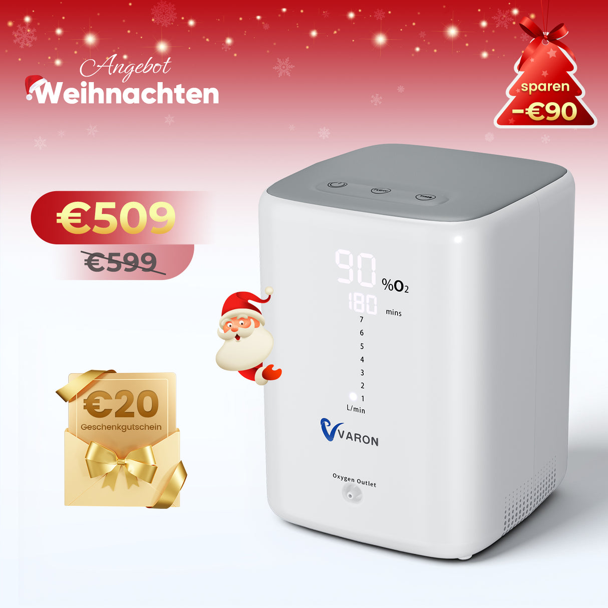 VARON VH-3 Heim-Sauerstoffkonzentrator | 7-Stufen-Regelung, Komfortable Therapie, CE-geprüft VARON