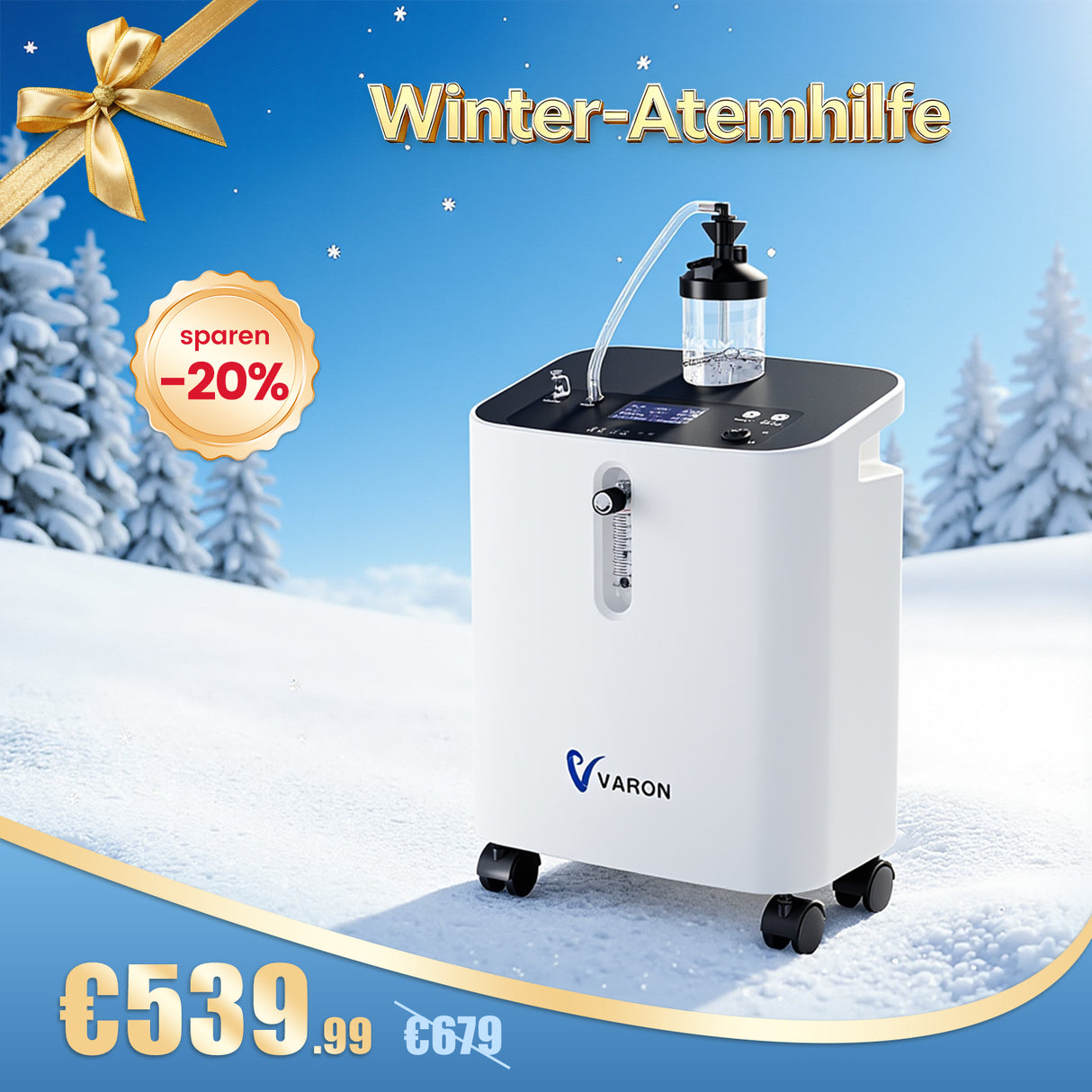 Vorbestellung: VARON VH-3 PRO Sauerstoffgerät für Zuhause | Kontinuierlicher Fluss, CE-geprüft (1-10 Stufen)