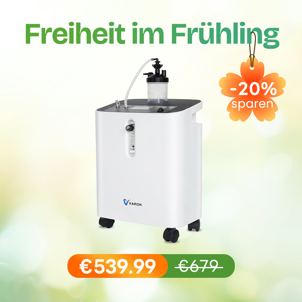 VARON VH-3 PRO Sauerstoffgerät für Zuhause | Kontinuierlicher Fluss, CE-geprüft (1-10 Stufen) VARON