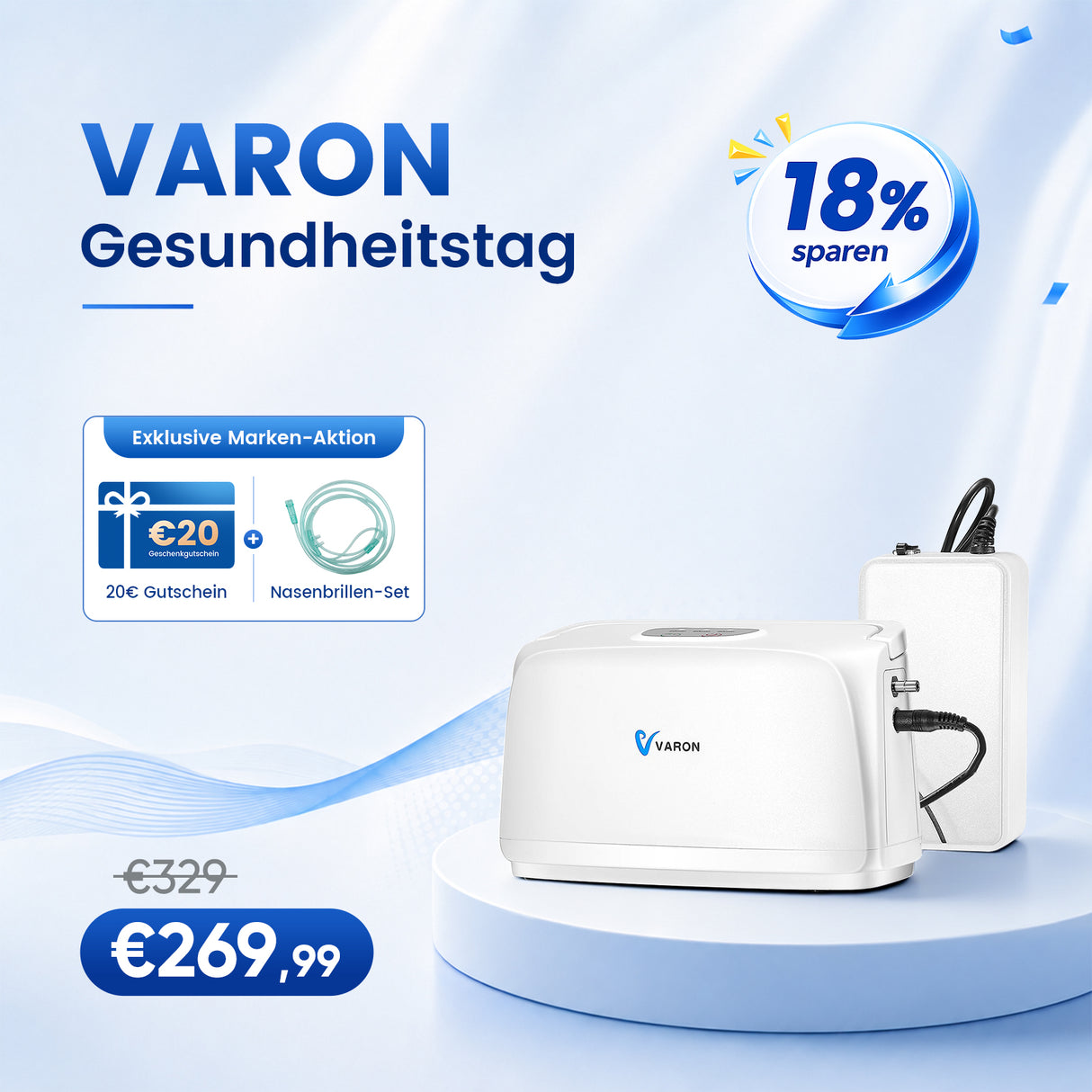 VARON VL-1 Tragbarer Sauerstoffkonzentrator mit Festfrequenz | Akkubetrieb, CE-geprüft VARON
