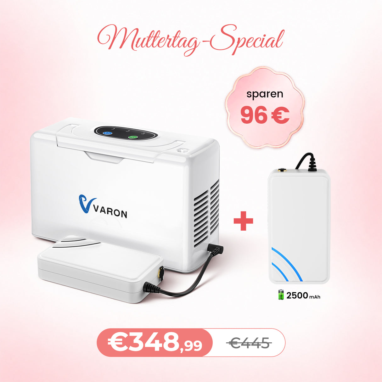VARON VL-2 Light 3L/min Kontinuierlicher tragbarer Sauerstoff-Konzentrator mit Akku, CE-geprüft VARON
