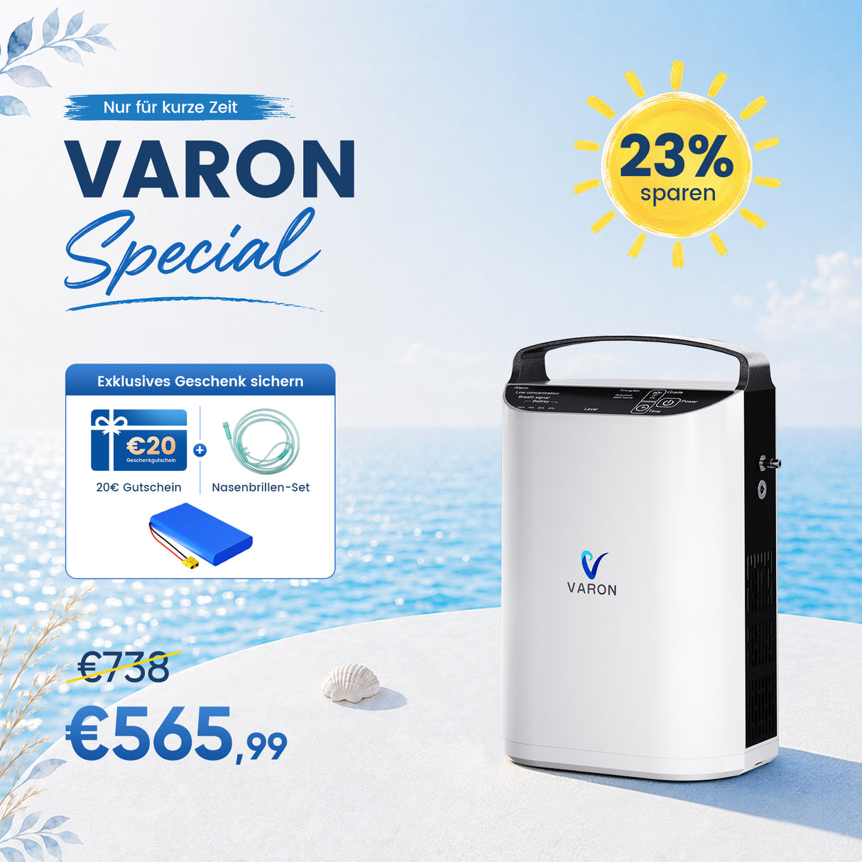 VARON VP-1 Pulse Sauerstoffkonzentrator Mobil mit Akku | 24-Stunden-Betrieb, CE-zertifiziert VARON