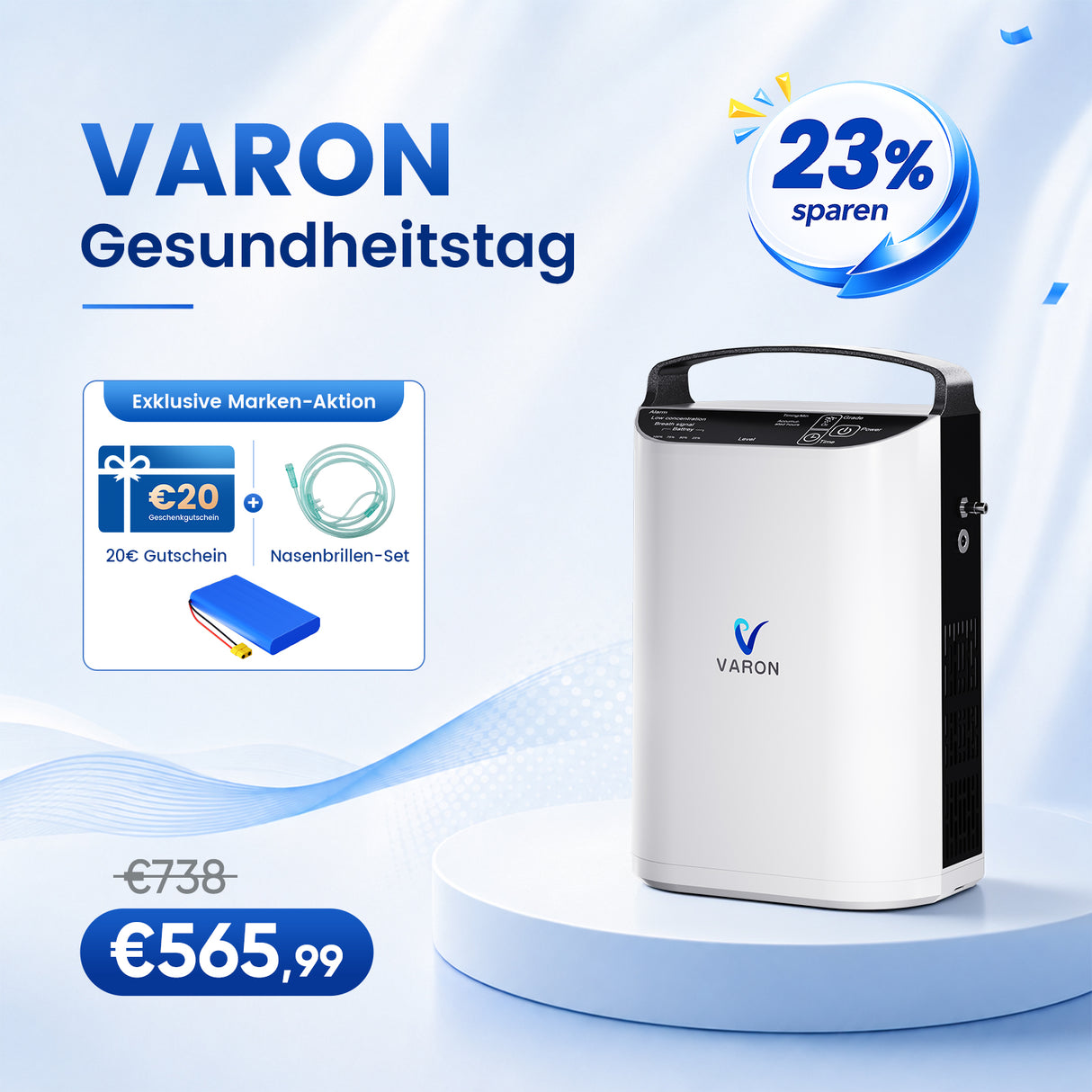 VARON VP-1 Pulse Sauerstoffkonzentrator Mobil mit Akku | 24-Stunden-Betrieb, CE-zertifiziert VARON
