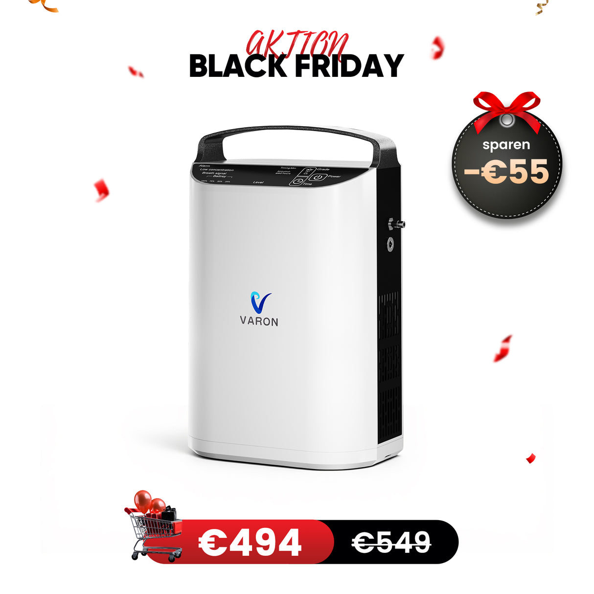 VARON VP-1 Pulse Sauerstoffkonzentrator Mobil mit Akku | 24-Stunden-Betrieb, CE-zertifiziert VARON