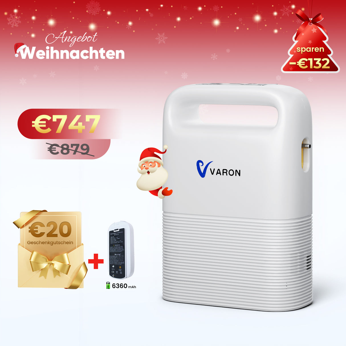 VARON VP-2 Pulse Sauerstoffkonzentrator Mobil mit Akku | 93% Sauerstoff, lange Batterie, CE-geprüft VARON