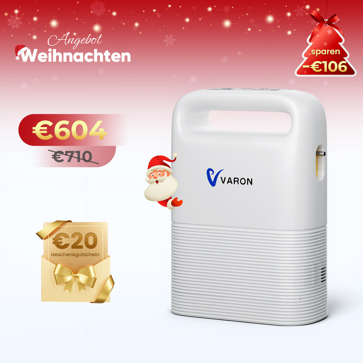 VARON VP-2 Pulse Sauerstoffkonzentrator Mobil mit Akku | 93% Sauerstoff, lange Batterie, CE-geprüft VARON