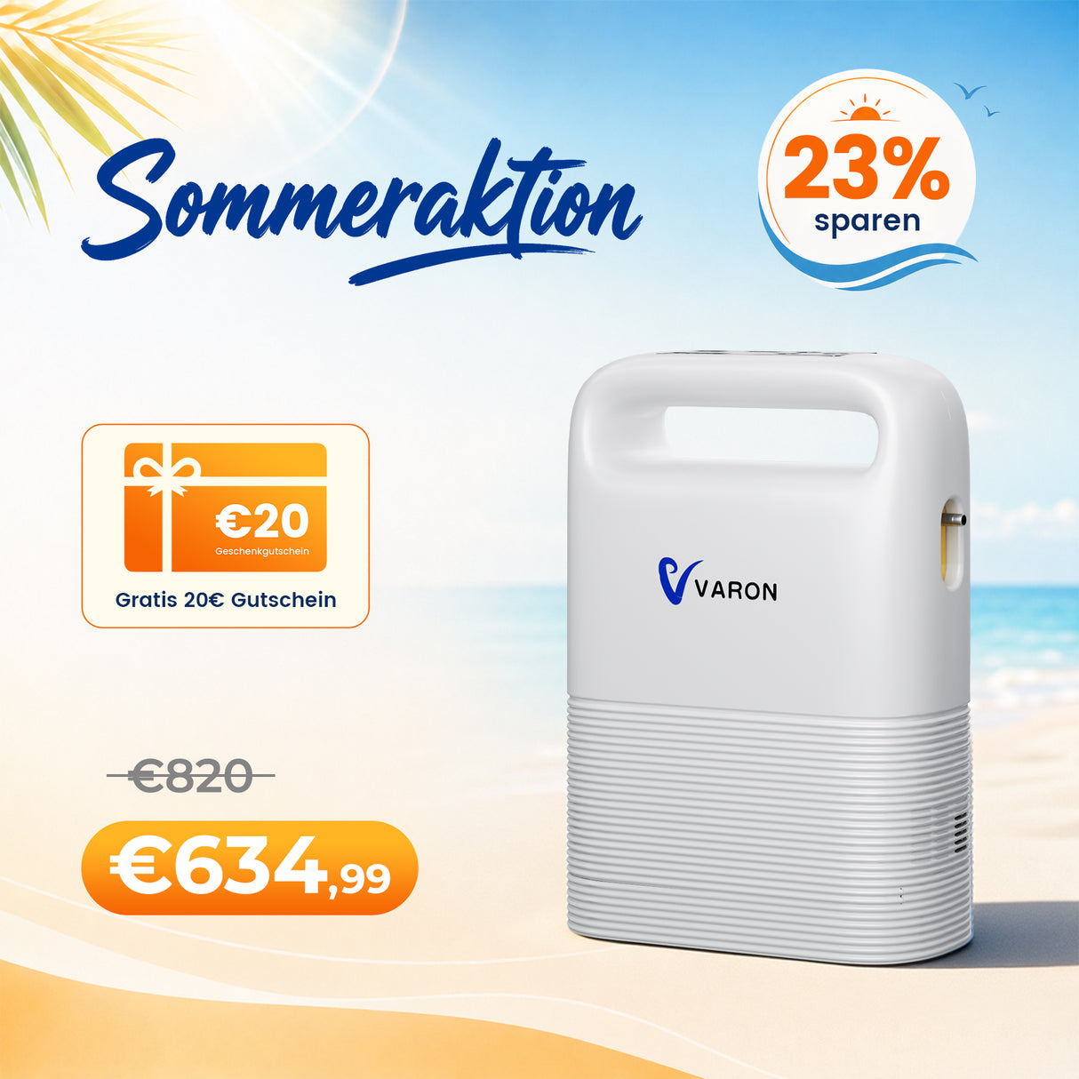 VARON VP-2 Pulse Sauerstoffkonzentrator Mobil mit Akku | 93% Sauerstoff, lange Batterie, CE-geprüft VARON