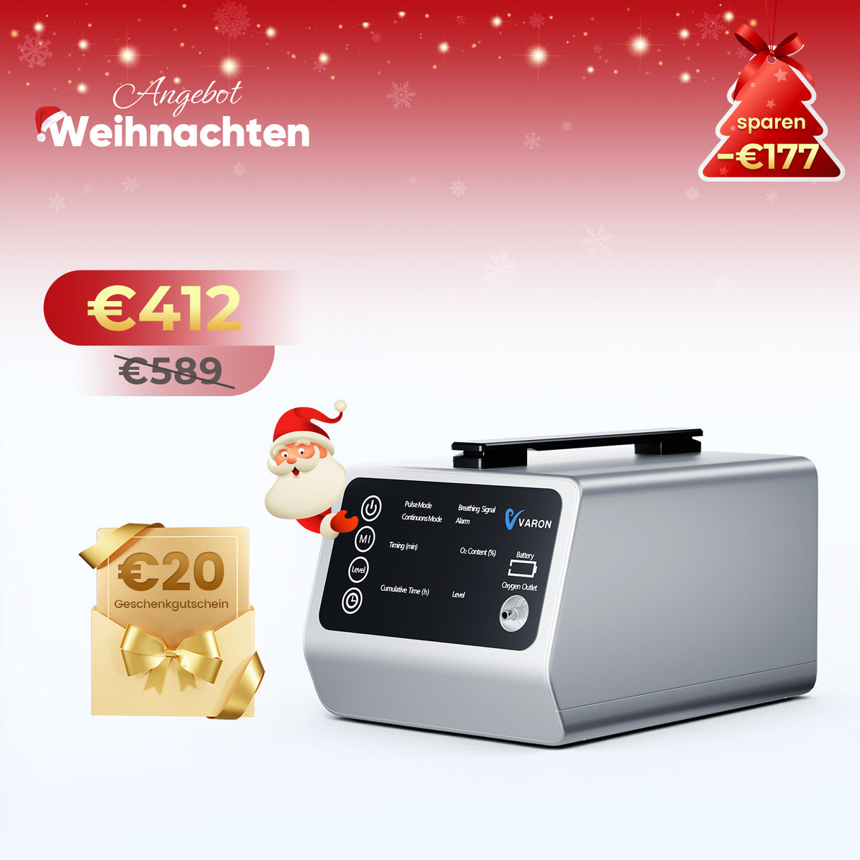 VARON VT-1 Puls- & Kontinuierlicher Sauerstoffkonzentrator | Ideal für Reisen, CE-geprüft VARON