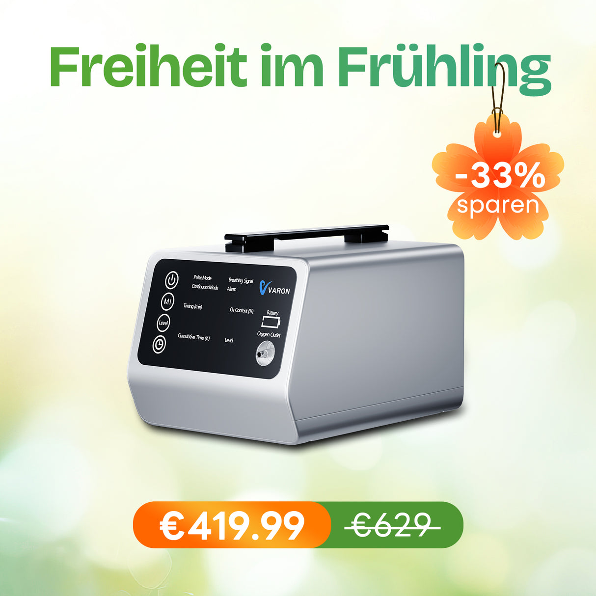 VARON VT-1 Puls- & Kontinuierlicher Sauerstoffkonzentrator | Ideal für Reisen, CE-geprüft VARON