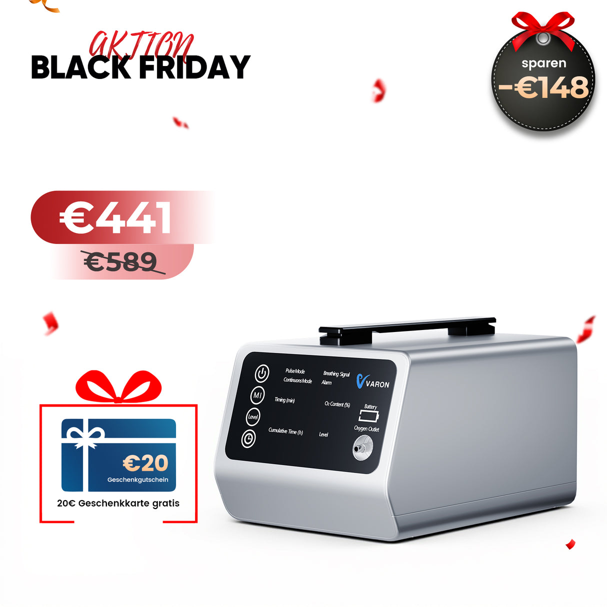 VARON VT-1 Puls- & Kontinuierlicher Sauerstoffkonzentrator | Ideal für Reisen, CE-geprüft VARON