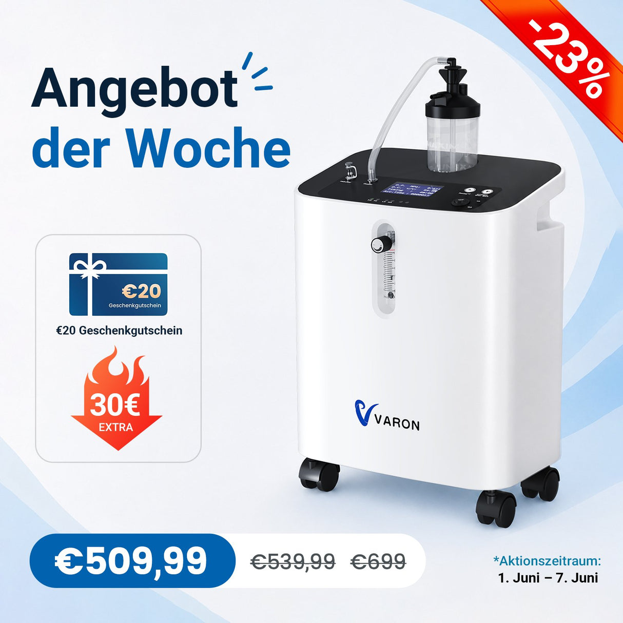 VARON VH-3 PRO Sauerstoffgerät für Zuhause | Kontinuierlicher Fluss, CE-geprüft (1-10 Stufen) VARON