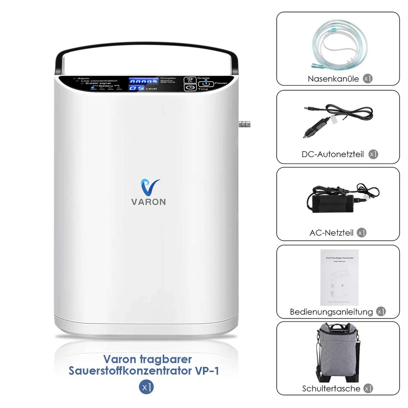 VARON VP-1 Pulse Sauerstoffkonzentrator Mobil mit Akku | 24-Stunden-Betrieb, CE-zertifiziert VARON
