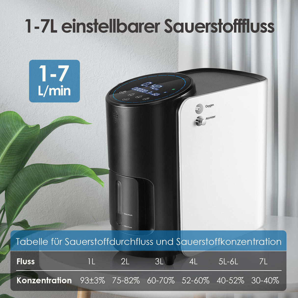 VARON 1-7L VH-1 Heim-Sauerstoffgerät, bis zu 90% Sauerstoffkonzentration