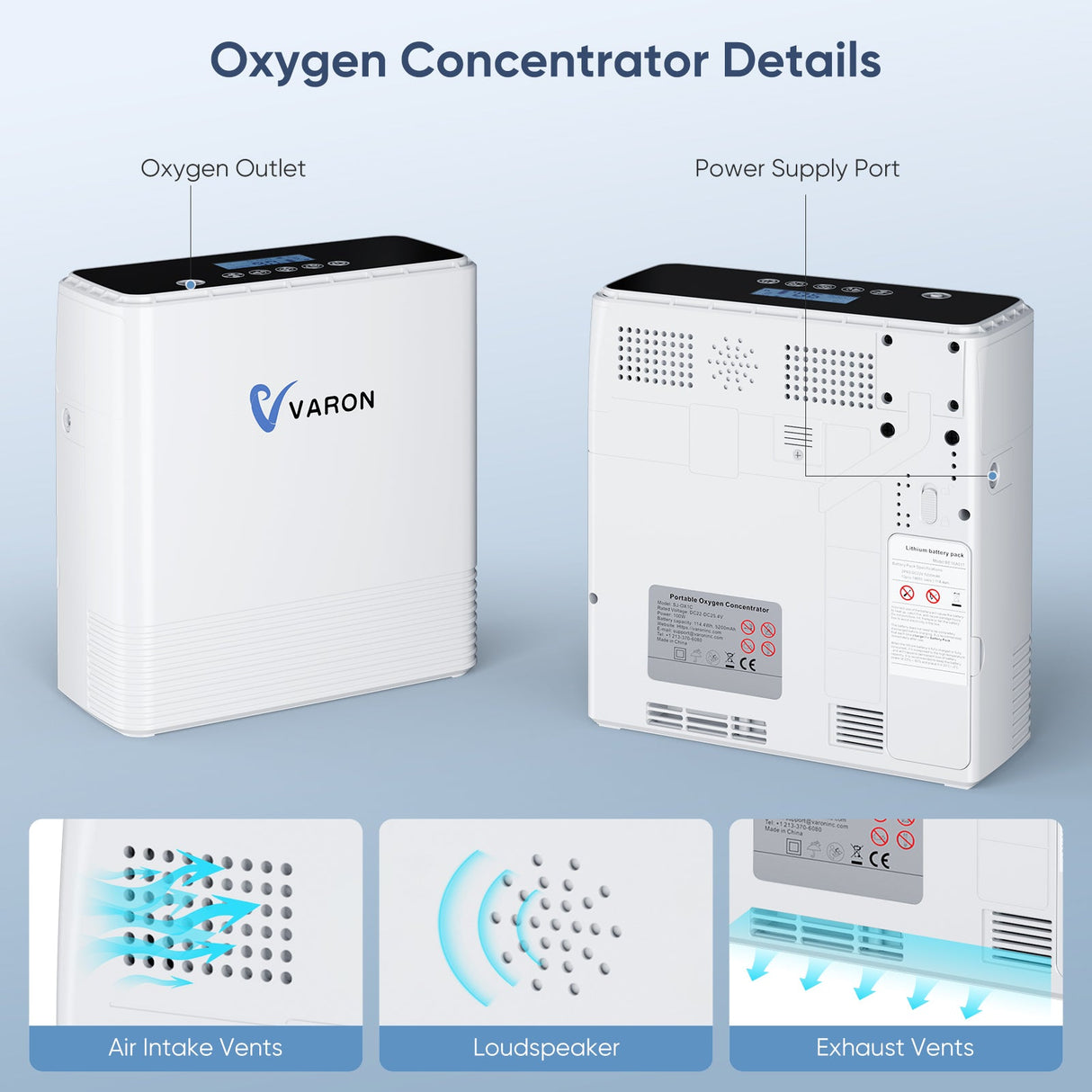 VARON VP-6 tragbarer kontinuierlicher Sauerstoffkonzentrator, bis zu 90% Sauerstoffkonzentration