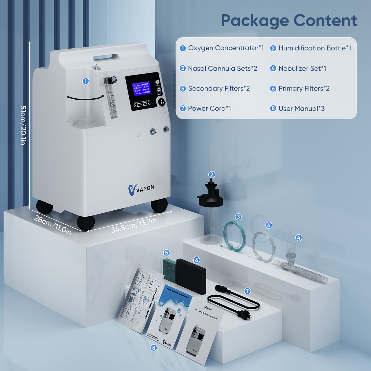 VARON Serene 5 Heim-Sauerstoffkonzentrator-Zubehör, FDA-zugelassen