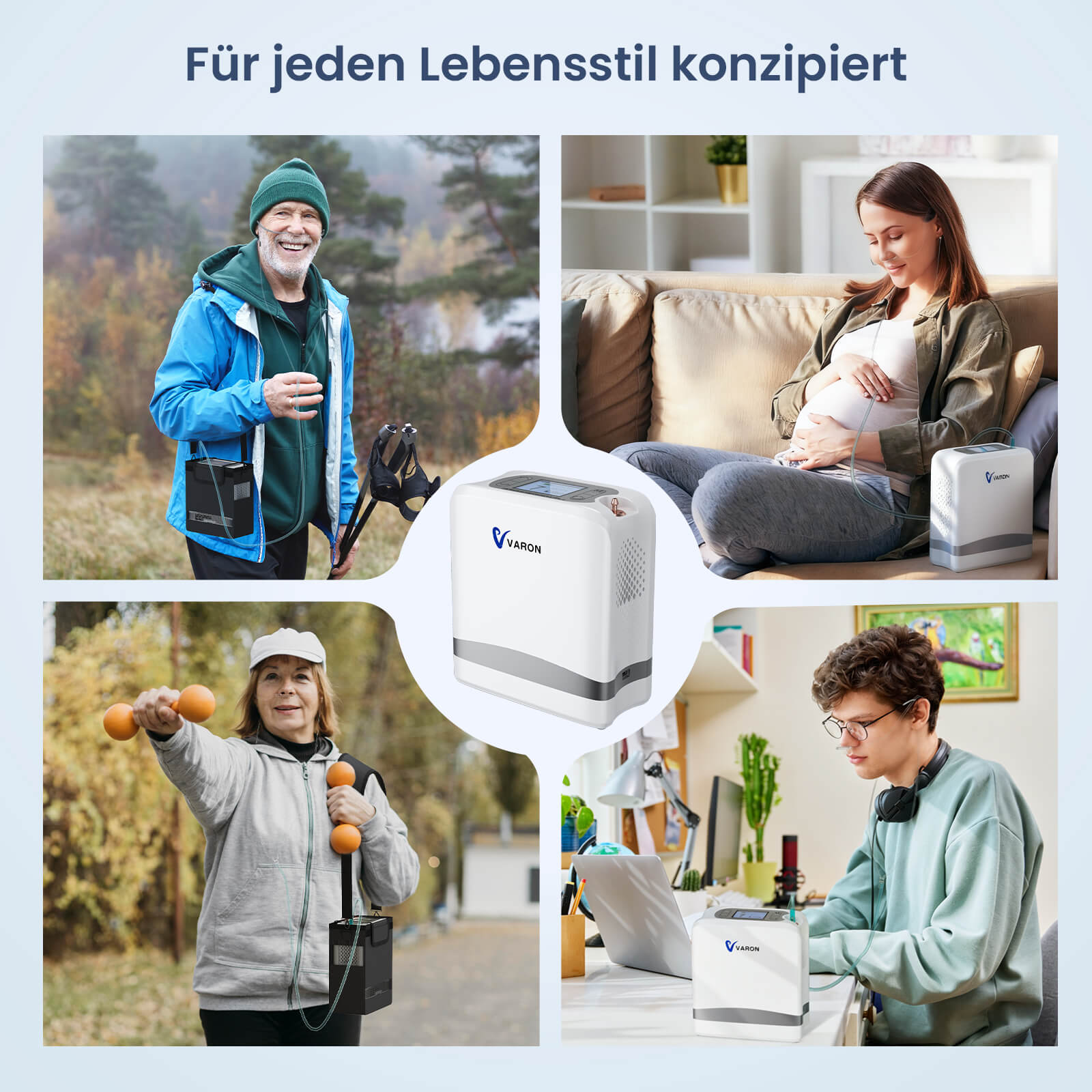 NEU VARON VP-8 Lite | 2 kg tragbarer Sauerstoffkonzentrator mit Pulsdosierung (1–7 Stufen) VARON