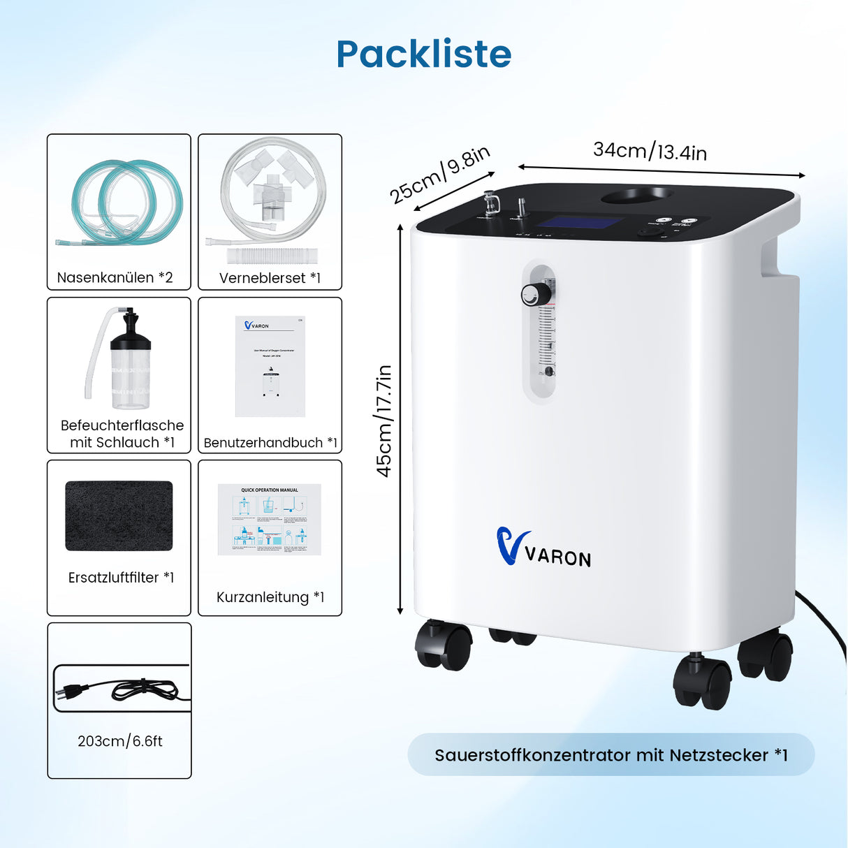 VARON VH-3 PRO Heim-Sauerstoffkonzentrator | 10-Stufen-Regelung, Komfortable Therapie, CE-geprüft VARON