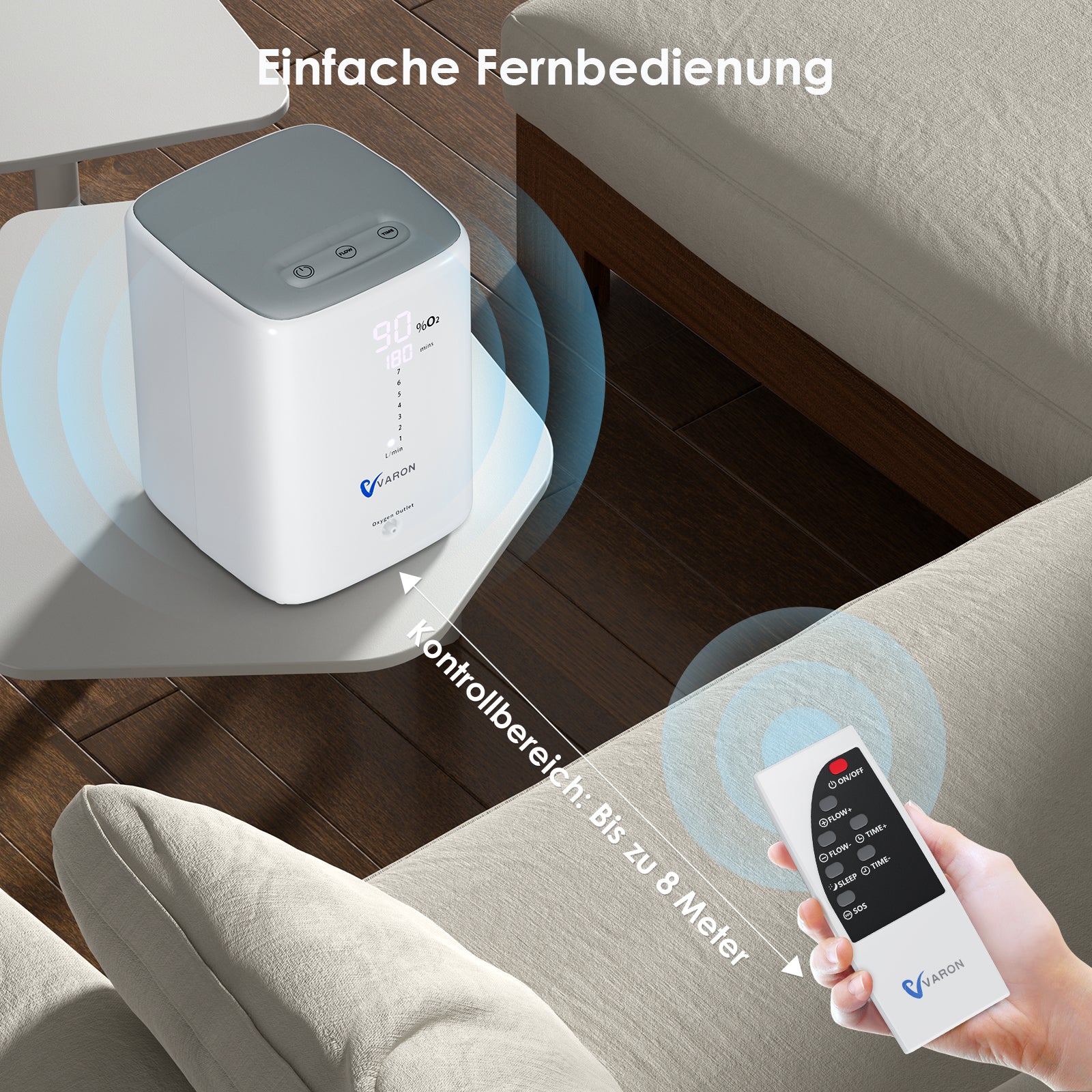 VARON VH-3 Heim-Sauerstoffkonzentrator | 7-Stufen-Regelung, Komfortable Therapie, CE-geprüft VARON