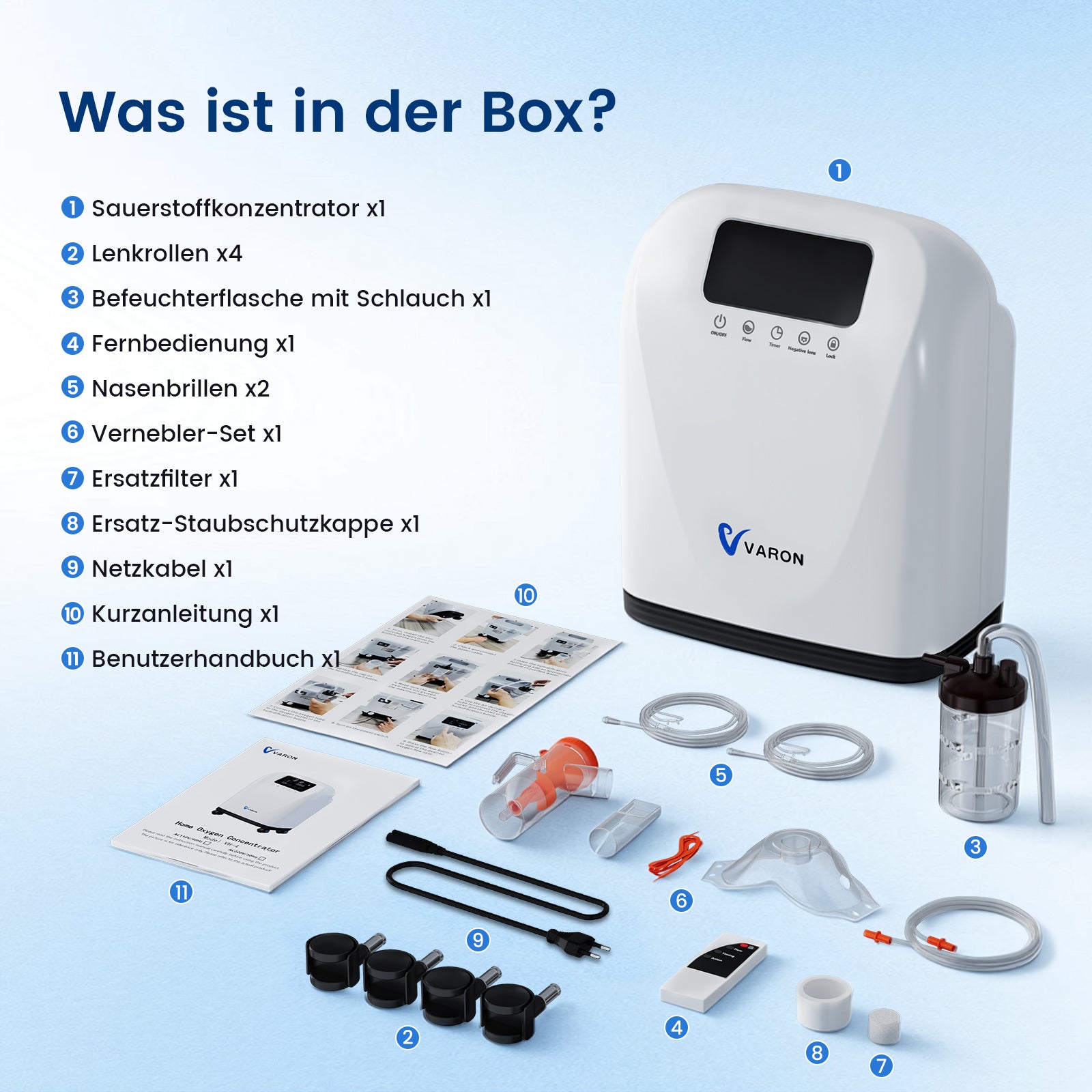 VARON VH-4 Sauerstoffgerät für Zuhause | Kontinuierlicher Fluss, CE-geprüft (1-9 Stufen) VARON