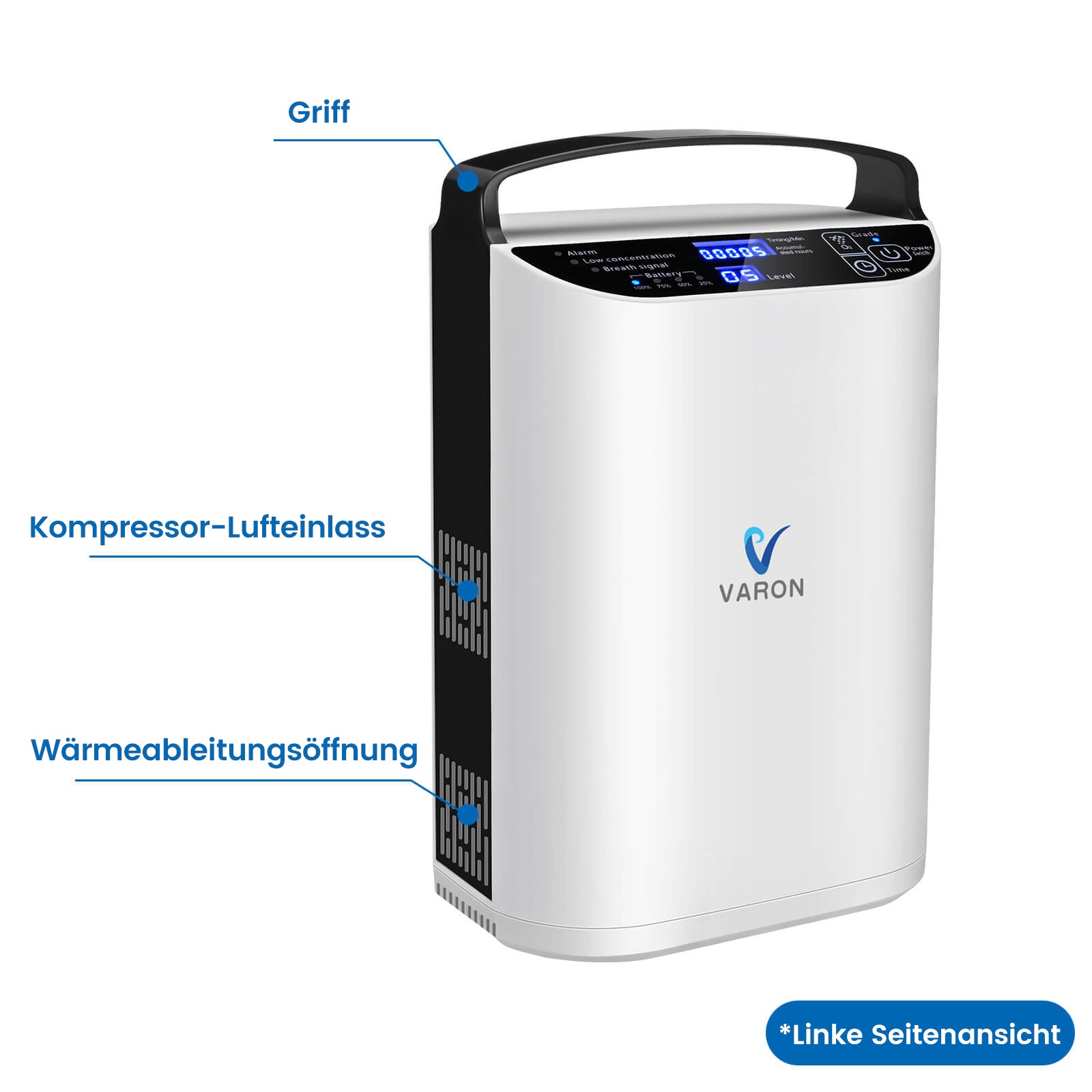 VARON VP-1 Pulse Sauerstoffkonzentrator Mobil mit Akku | 24-Stunden-Betrieb, CE-zertifiziert VARON