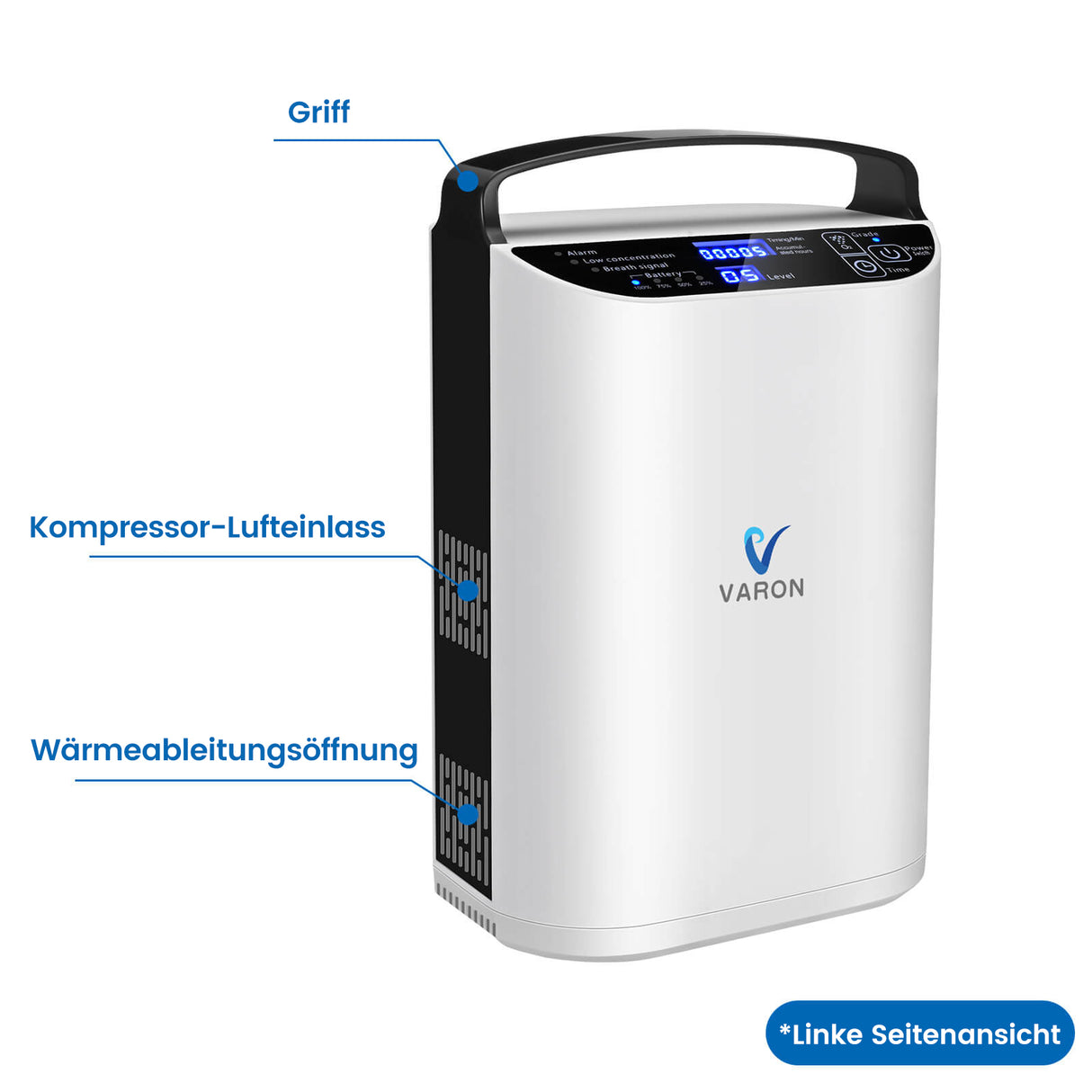 VARON VP-1 Pulse Sauerstoffkonzentrator Mobil mit Akku | 24-Stunden-Betrieb, CE-zertifiziert VARON