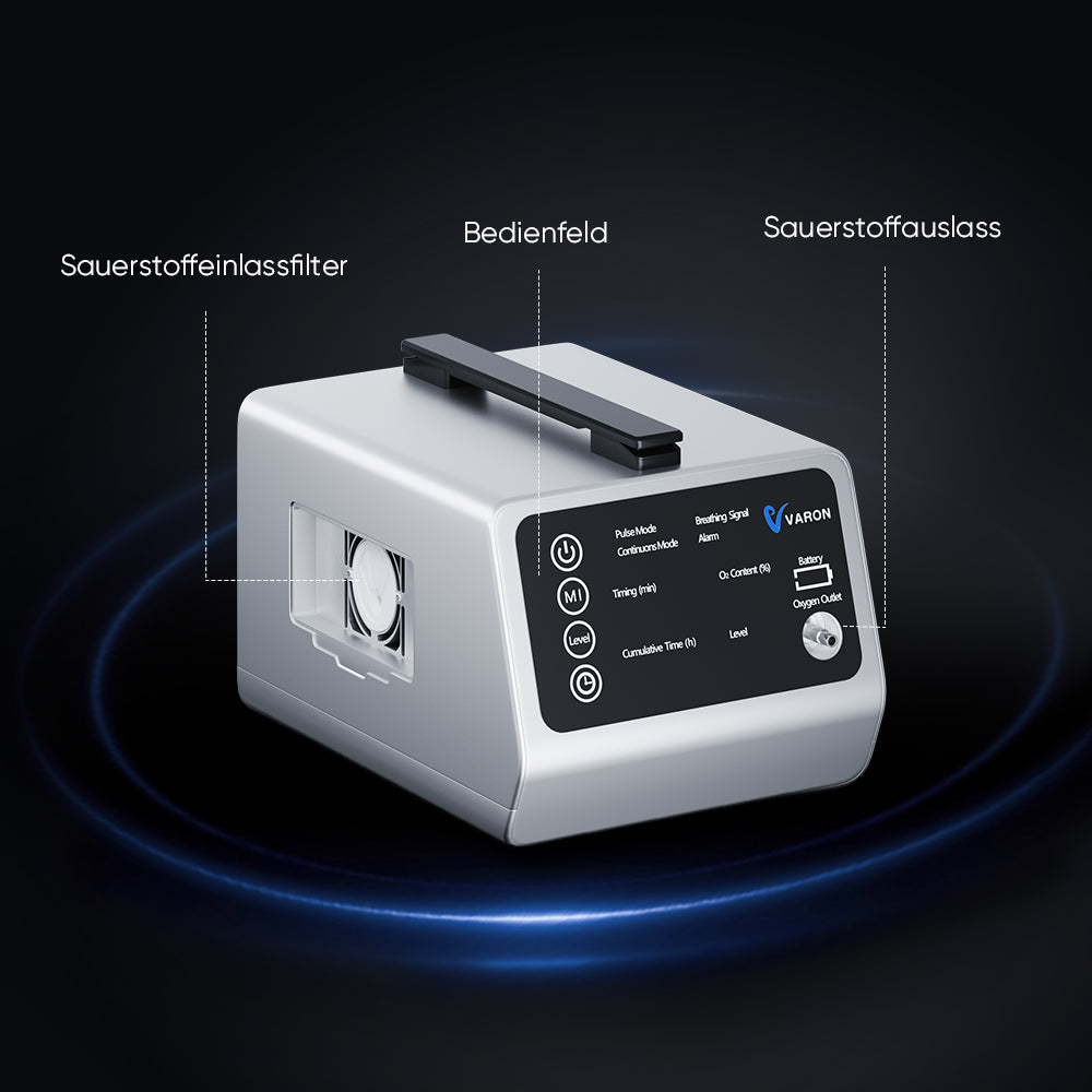 VARON VT-1 Puls- & Kontinuierlicher Sauerstoffkonzentrator | Ideal für Reisen, CE-geprüft VARON