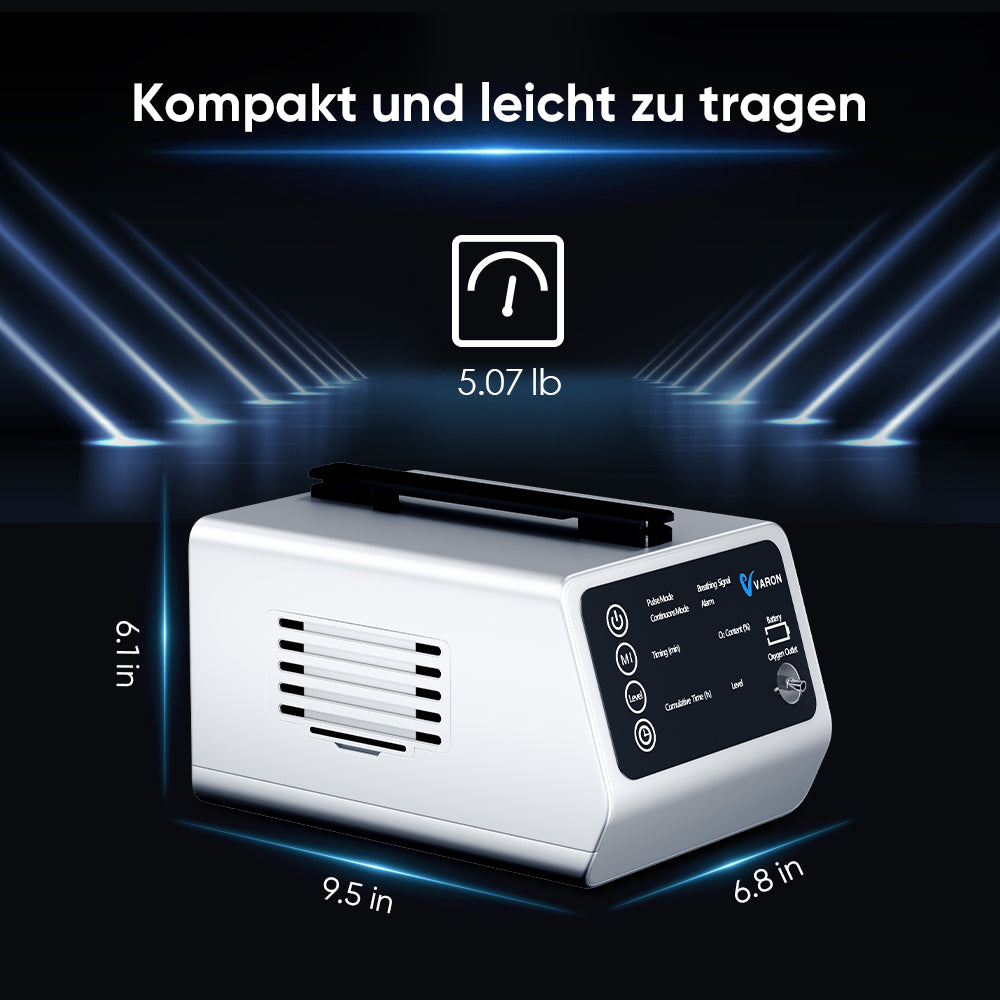 VARON VT-1 Puls- & Kontinuierlicher Sauerstoffkonzentrator | Ideal für Reisen, CE-geprüft VARON