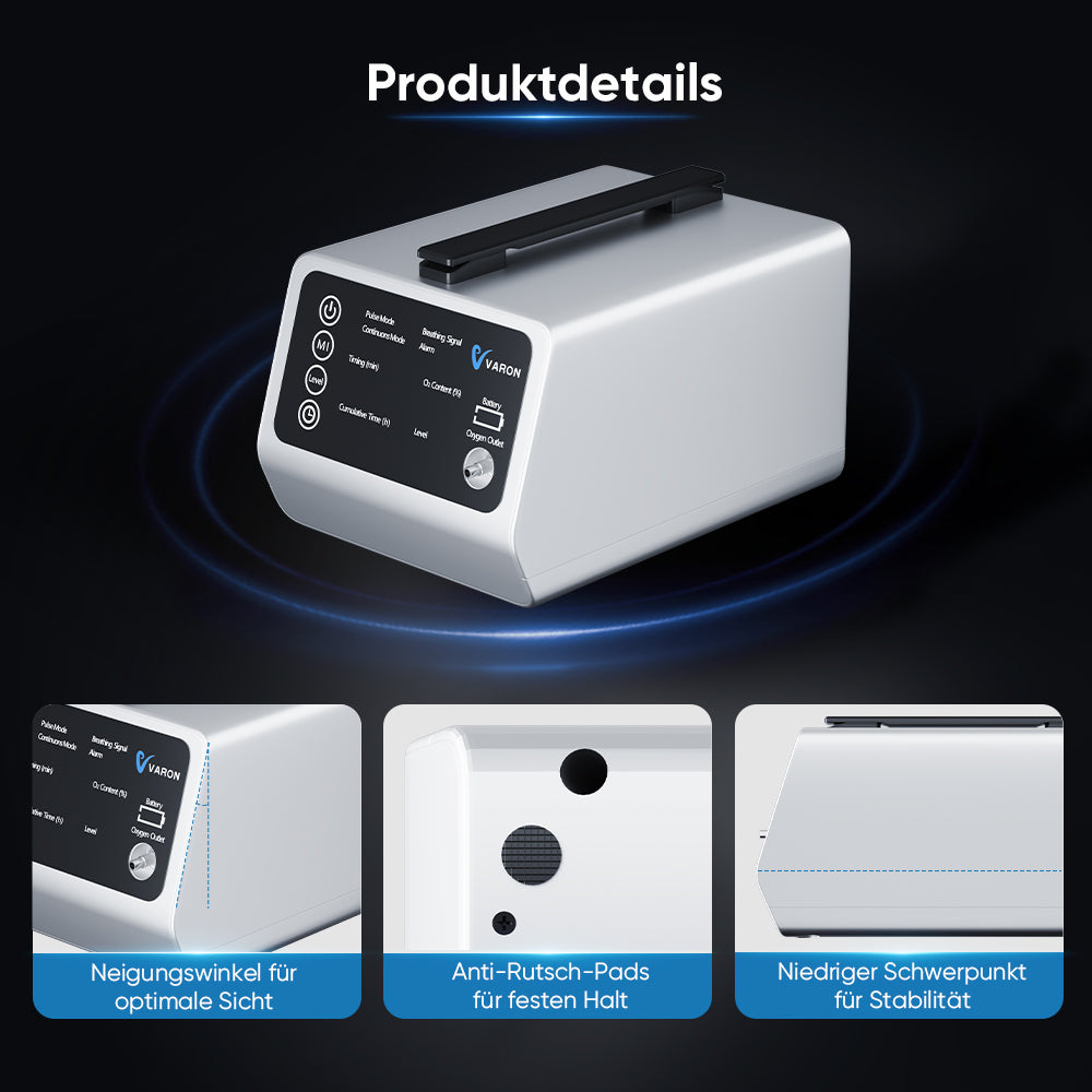 VARON VT-1 Puls- & Kontinuierlicher Sauerstoffkonzentrator | Ideal für Reisen, CE-geprüft VARON