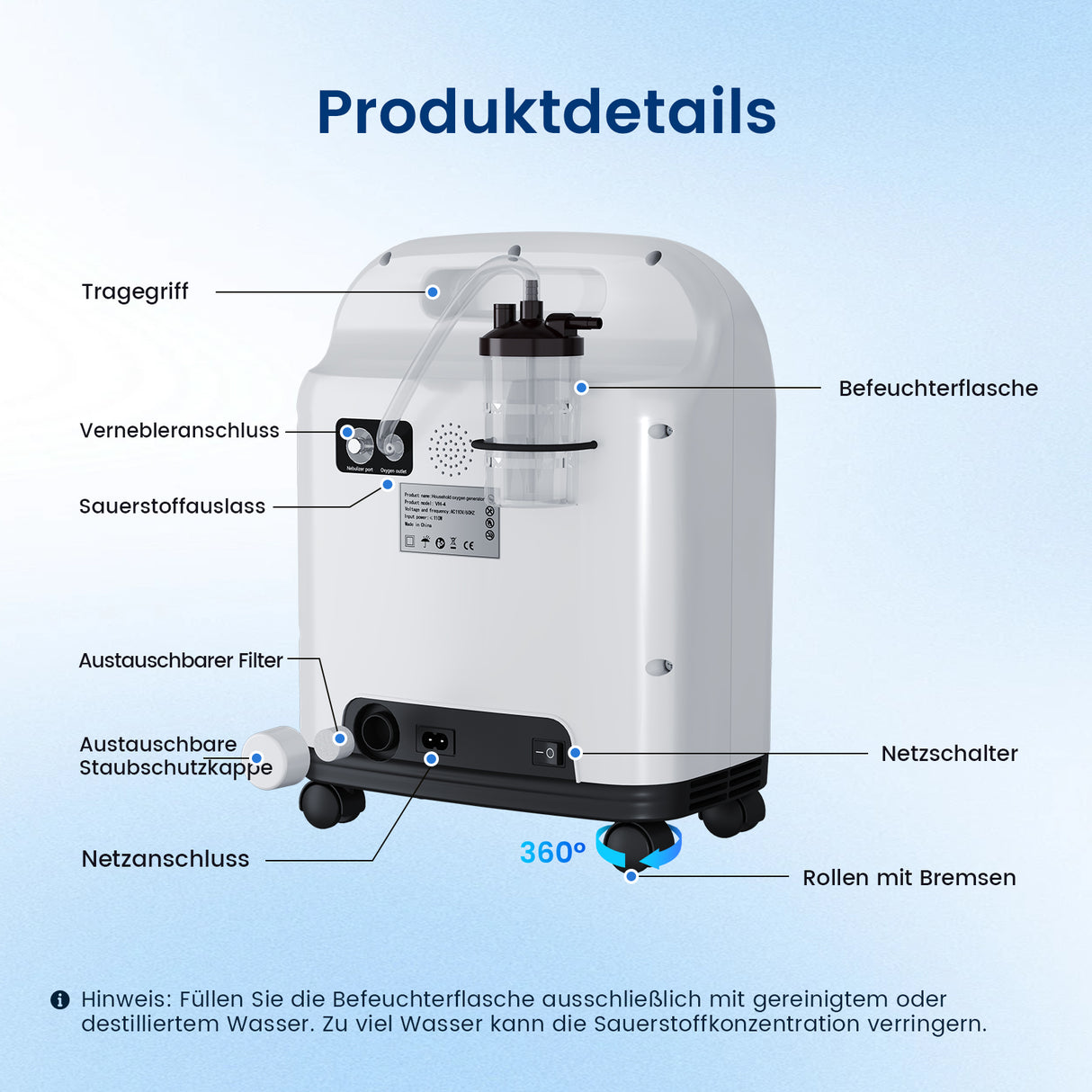 VARON VH-4 Sauerstoffgerät für Zuhause | Kontinuierlicher Fluss, CE-geprüft (1-9 Stufen) VARON