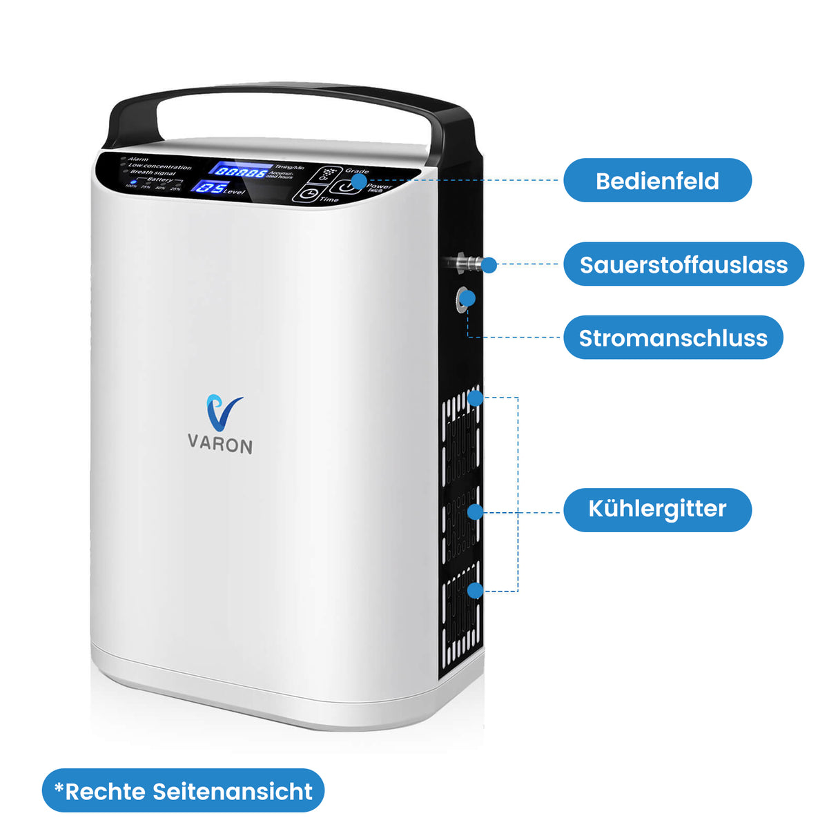 VARON VP-1 Pulse Sauerstoffkonzentrator Mobil mit Akku | 24-Stunden-Betrieb, CE-zertifiziert VARON