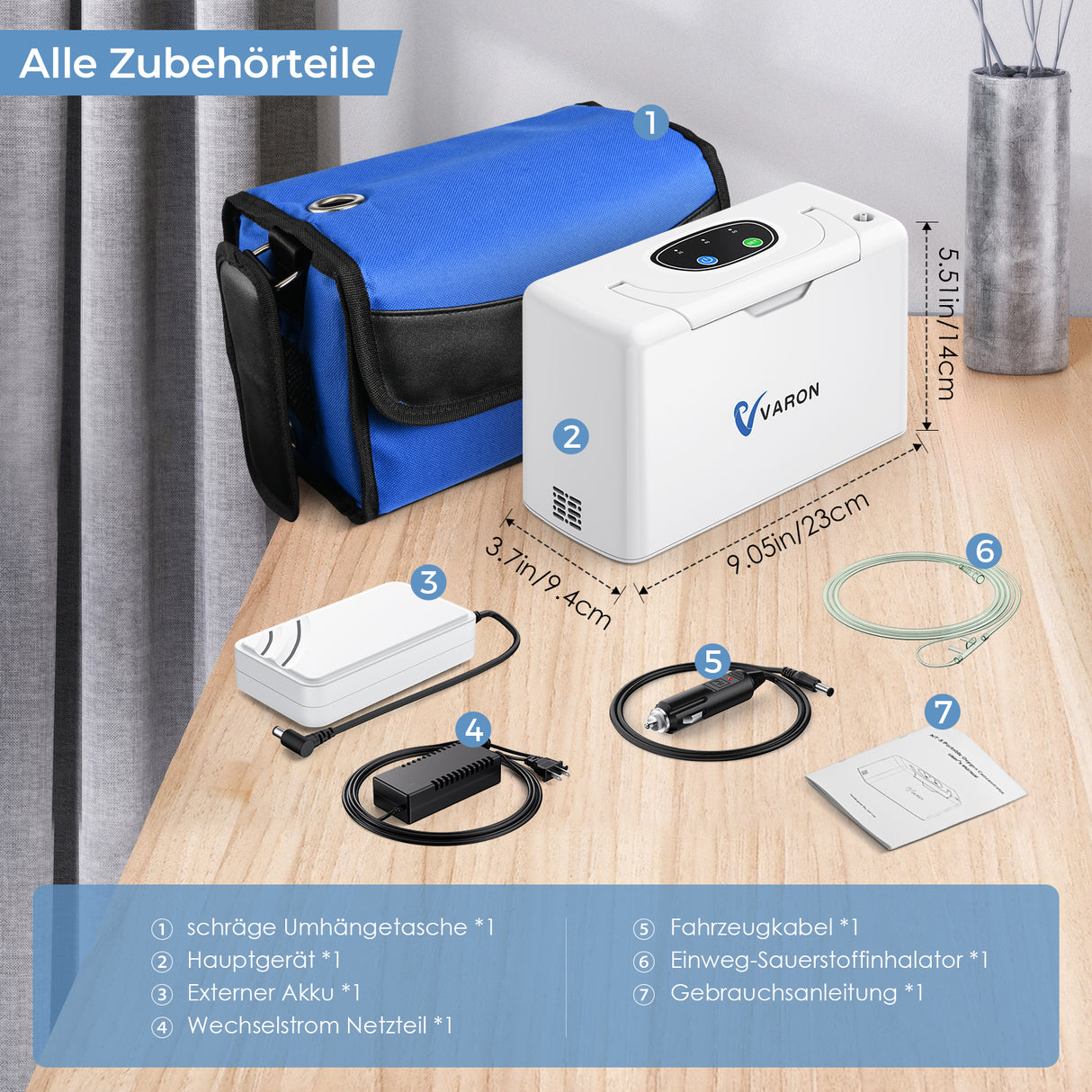 VARON VL-2 Light 3L/min Kontinuierlicher tragbarer Sauerstoff-Konzentrator, CE-geprüft VARON