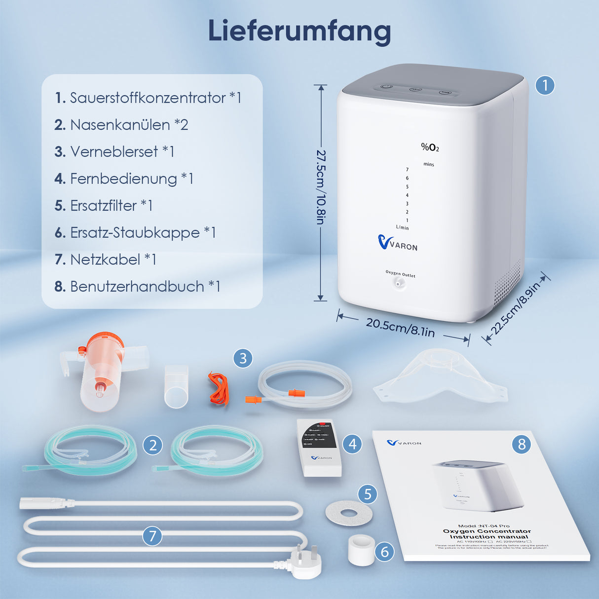 VARON VH-3 Heim-Sauerstoffkonzentrator | 7-Stufen-Regelung, Komfortable Therapie, CE-geprüft VARON