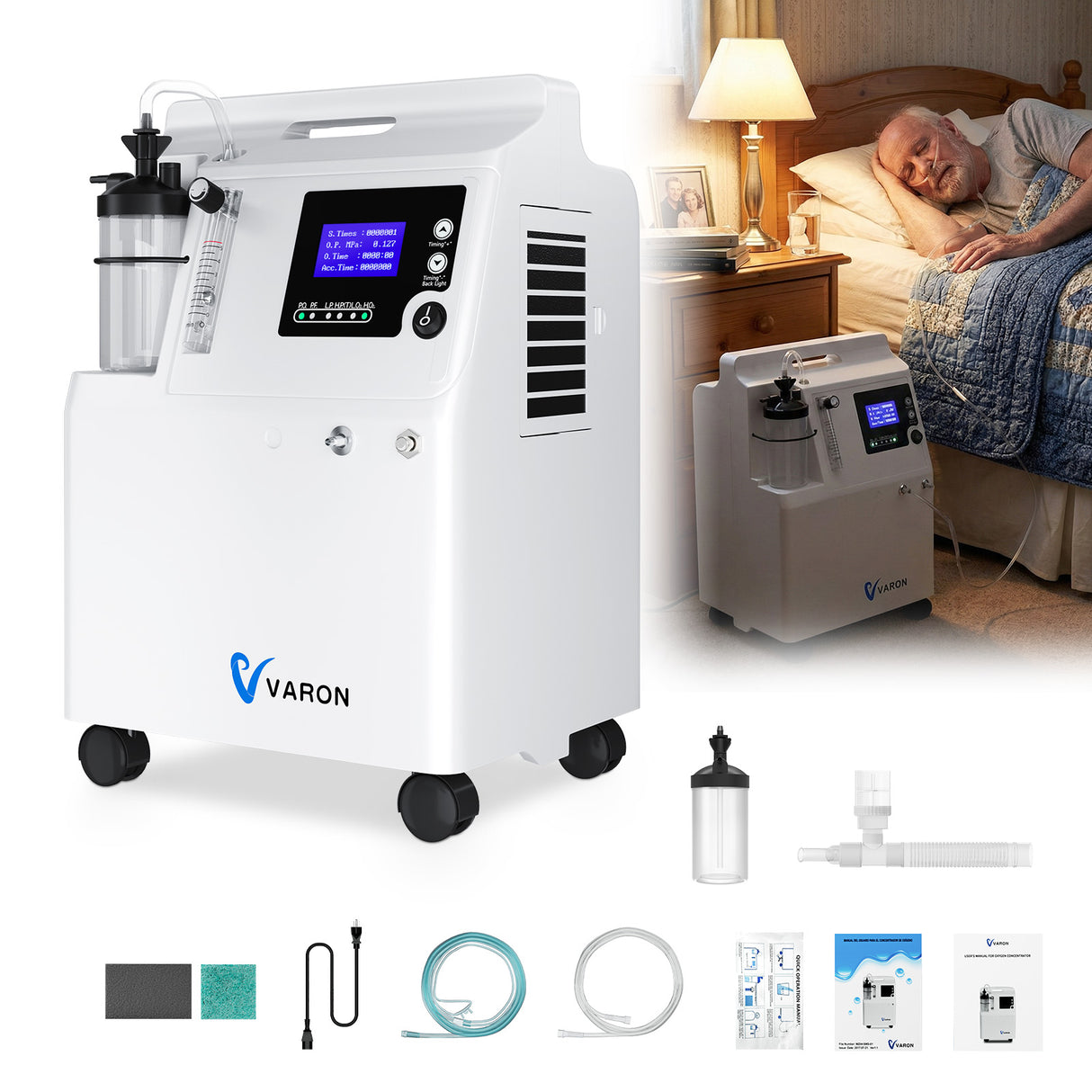 VARON Serene 5 Sauerstoffgerät Für Zuhause | 5 liter, CE-Zertifizierung, 72H Betrieb VARON