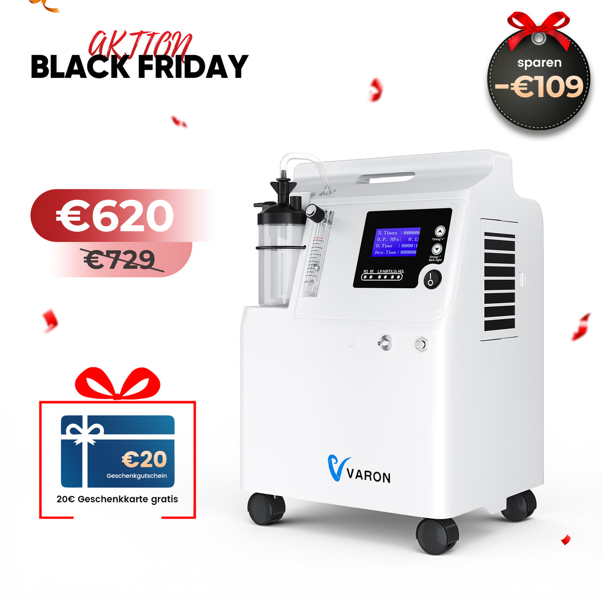 VARON Serene 5L Sauerstoff-Konzentrator | CE-Zertifizierung, 72H Betrieb FDA-zugelassen VARON