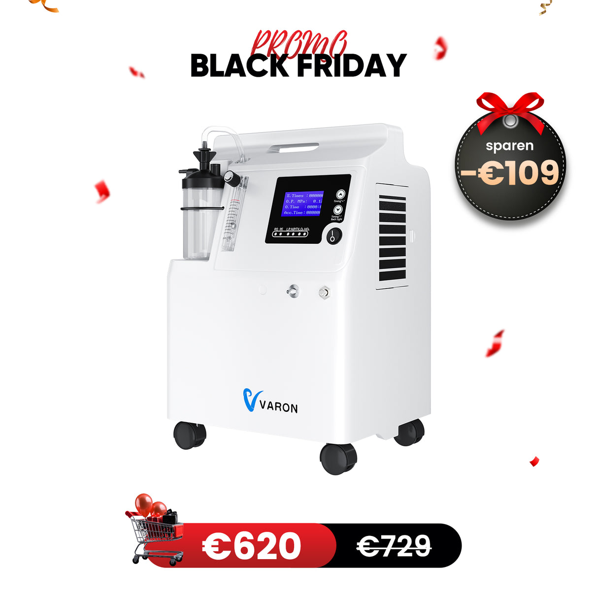 VARON Serene 5L Sauerstoff-Konzentrator | CE-Zertifizierung, 72H Betrieb FDA-zugelassen VARON