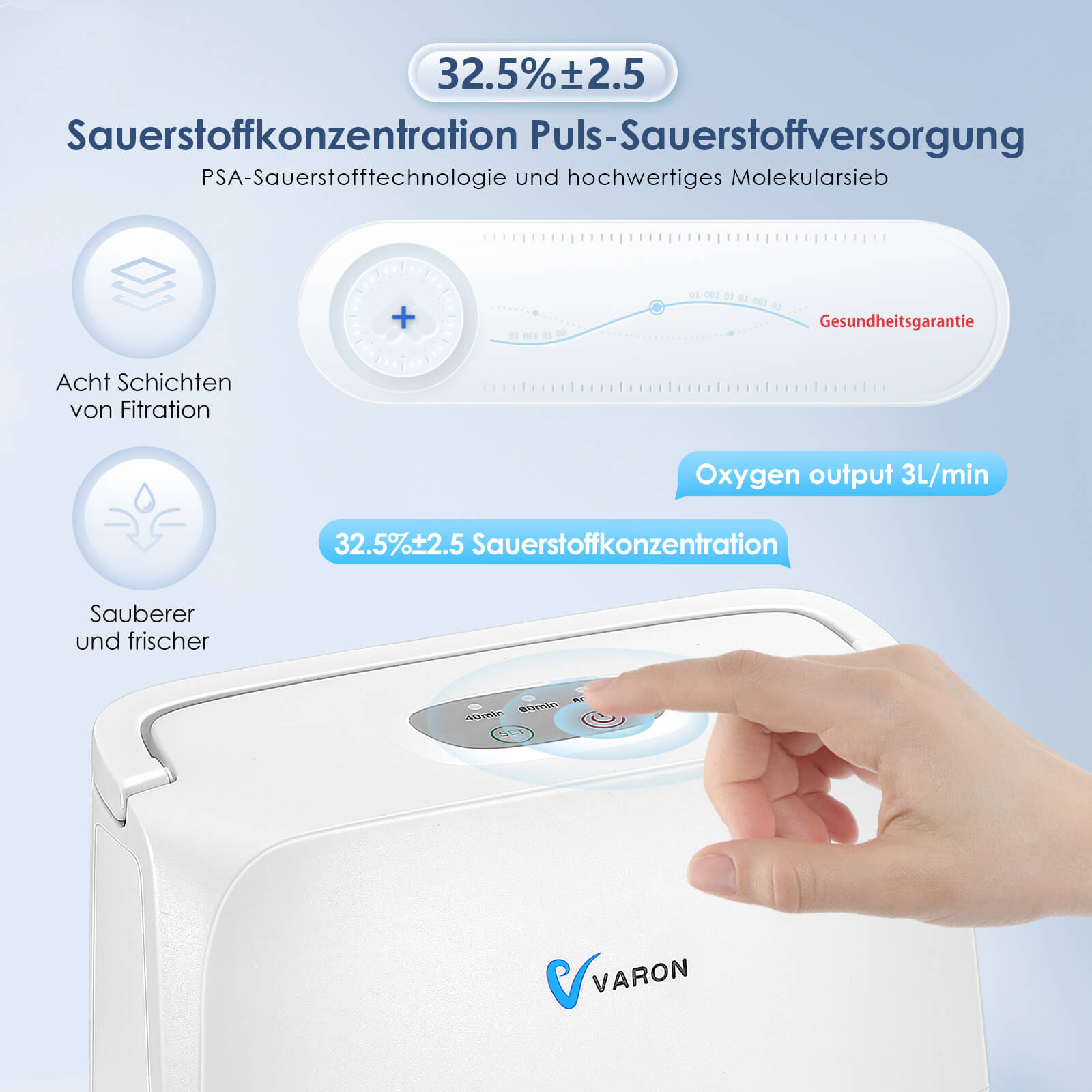 VARON 3L/min Leichtes Sauerstoffgerät VL-1