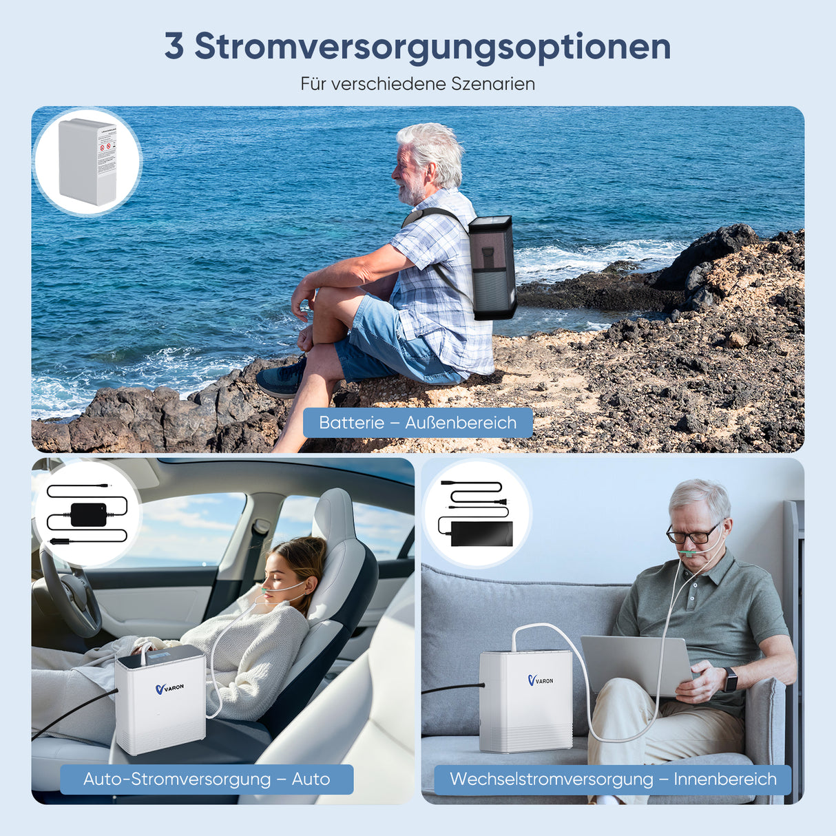 VARON VP-6 Kontinuierlicher tragbarer Sauerstoff-Konzentrator | 1-6L/min Durchfluss, CE-geprüft VARON